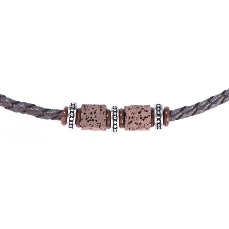 Hardwear 53132-19+3 Armband Bruin Leder met Lavasteen