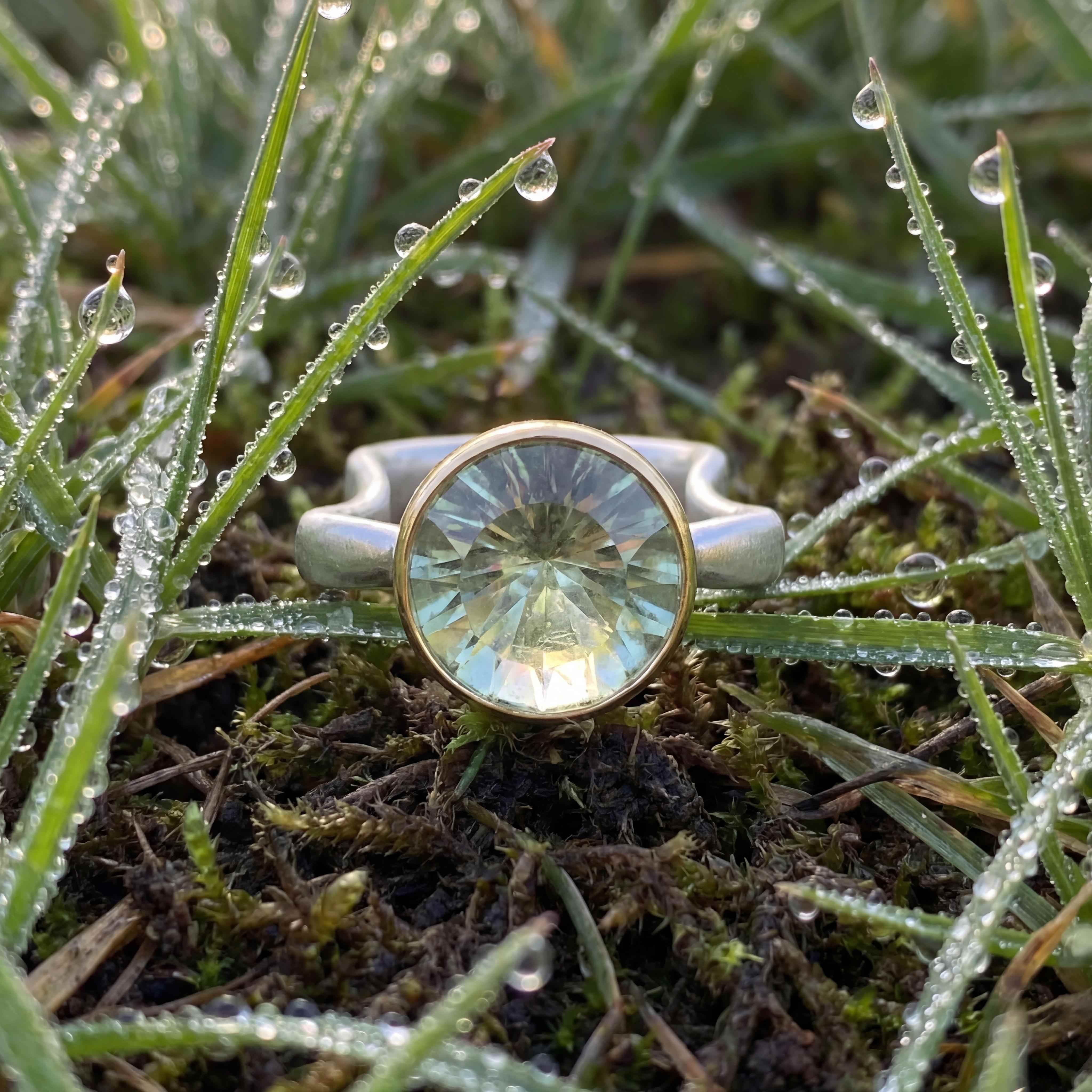 Der Smartcurve Ring in Silber und Gold 900, LEMMON, ist ein einzigartiges Schmuckst&uuml;ck mit einem 3D-geschliffenen Prasiolith von 9,96 ct. Dieser Ring in Gr&ouml;&szlig;e 58 ist ideal f&uuml;r den t&auml;glichen Gebrauch. Tragen Sie ihn als herausragendes Accessoire, um Ihrem Look Eleganz zu verleihen. Perfekt zu schlichten Outfits oder besonderen Anl&auml;ssen.