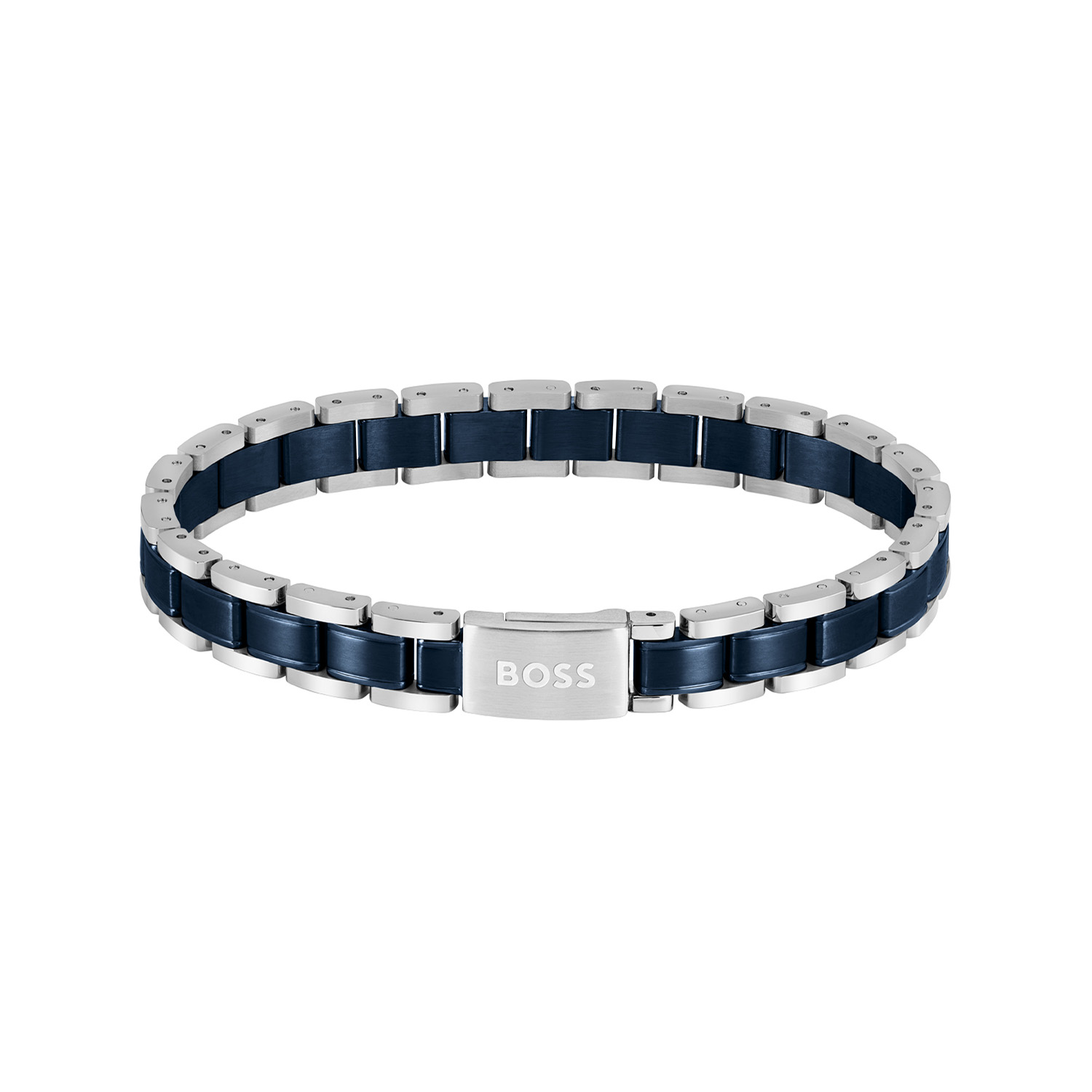 BOSS JEWELS HBJ1580664 METAL LINK ESSENTIALS Mannen Armband 20cm
Deze armband van BOSS uit de METAL LINK ESSENTIALS serie met artikelnr. HBJ1580664 is een stijlvol sieraad voor de echte BOSS klant. De stalen schakelarmband toont als een horlogeband en heeft glimmende en matte zilverkleurige en blauwe schakels. Deze strakke armband heeft een magneetsluiting en een lengte van 20cm. Zeker goed te combineren met de bijpassende sieraden van BOSS.

Het merk: HUGO BOSS is afgestemd op levensstijlen waar het gaat om kwaliteit en precisie. Het wereldwijde fashionlabel is verdeeld in twee merken: BOSS en HUGO. Het merk BOSS biedt geavanceerde, moderne horloges gericht op kwaliteit en design om een onberispelijke look te cre&euml;ren &ndash; of het nu zakelijk, casual of sportief is. Ontdek de nieuwe horlogecollectie die bewijst dat details echt het verschil maken.

 Specificaties:
- Artikelnr: HBJ1580664
- Schakelarmband
- Materiaal: Staal
- Blauw/ Zilverkleurig
- Lengte: 20cm