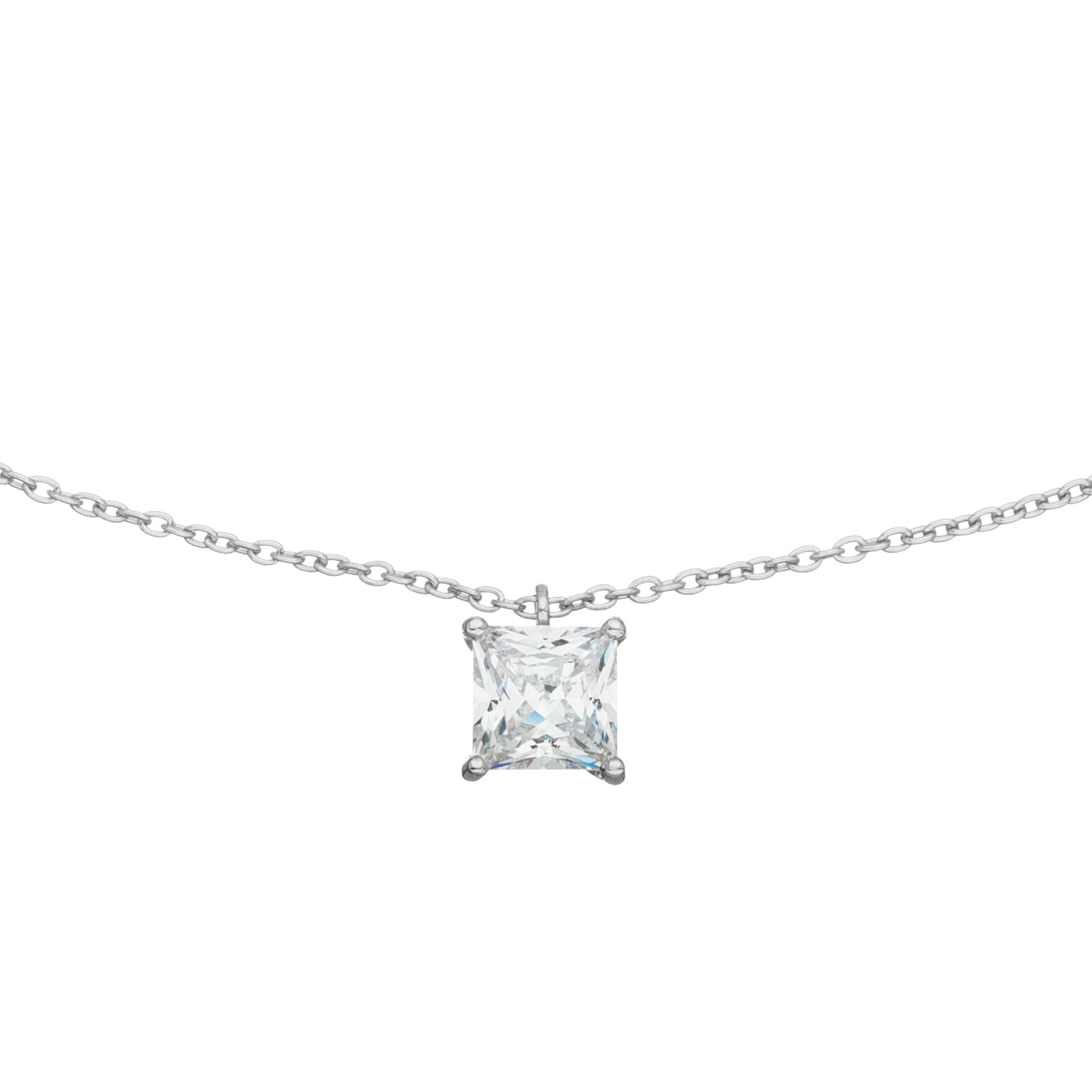 Zilver Gerhodineerd Collier met Zirkonia 4-poot Chaton