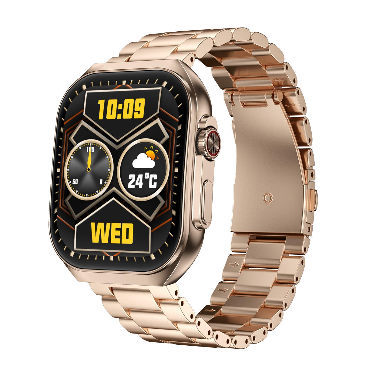 SMARTY2.0 SW090L Smartwatch Alloy Siliconen 50x41mm
Dit Smarty Smartwatch horloge met nr: SW090L is een stap in de toekomst. Door zijn Ultra Amoled scherm is het beeld vele malen scherper en intenser. De ros&eacute;kleurige kast is gemaakt van aluminium met een gehard glas. Aan de kast zit een ros&eacute;kleurige schakelband met een vouwsluiting. Het rechthoekige horloge heeft een afmeting van 50x41x11,5mm en is spatwaterdicht. Deze smartwatch is sportief, stijlvol, maar zeker gebruiksvriendelijk. Om door apps, berichten en tekst te bladeren hoeft je alleen maar op het glas te tikken of de knop te gebruiken. Tevens heeft het een Find my watch functie.

Merk:
SMARTY2.0
Smartwatches verbinden je met de wereld. 
SMARTY2.0 biedt een brede keuze aan vormen en functionaliteiten. Een ronde of rechthoekige smartwatch? Eentje voor de smalle pols? Een ladies watch of een kids watch?  SMARTY2.0 heeft het allemaal.
De keuze qua functionaliteiten is onuitputtelijk: bluetooth bellen, stappenteller, hartslag- en bloeddrukmeter,  meerdere verschillende sporttrackers, menstruatie en ovulatie herinneringen, ingebouwde GPS, vind mijn smartphone en heel veel meer. Maak je eigen keuze.
Iedere SMARTY werkt zowel met iOS als met Android en is moeiteloos via een QR-code te koppelen met iedere mobiele telefoon. Misschien wel d&eacute; makkelijkste smartwatch voor iedereen.
SMARTY2.0 staat voor hoge kwaliteit in een betaalbaar prijssegment: &euro; 79 - &euro; 199.

Highlights:
- Geschikt voor Android en iOS  
- De Smartwatch heeft Bluetooth call 
- Hoge batterij efficientie
- 24 uur hartritme meting
- Bevat smart music en mini games
- Door de verschillende meters en tellers is het mogelijk om onder andere de hartslag, stappen, snelheid, slaap, luchtdruk, stress, hoogte- en diepte te meten
- D.m.v. de ingebouwde GPS, is het mogelijk om offline te navigeren en achteraf je route terug te kijken (zonder dat de telefoon in de buurt is)
- Stof,- Waterdichtheid: IP68