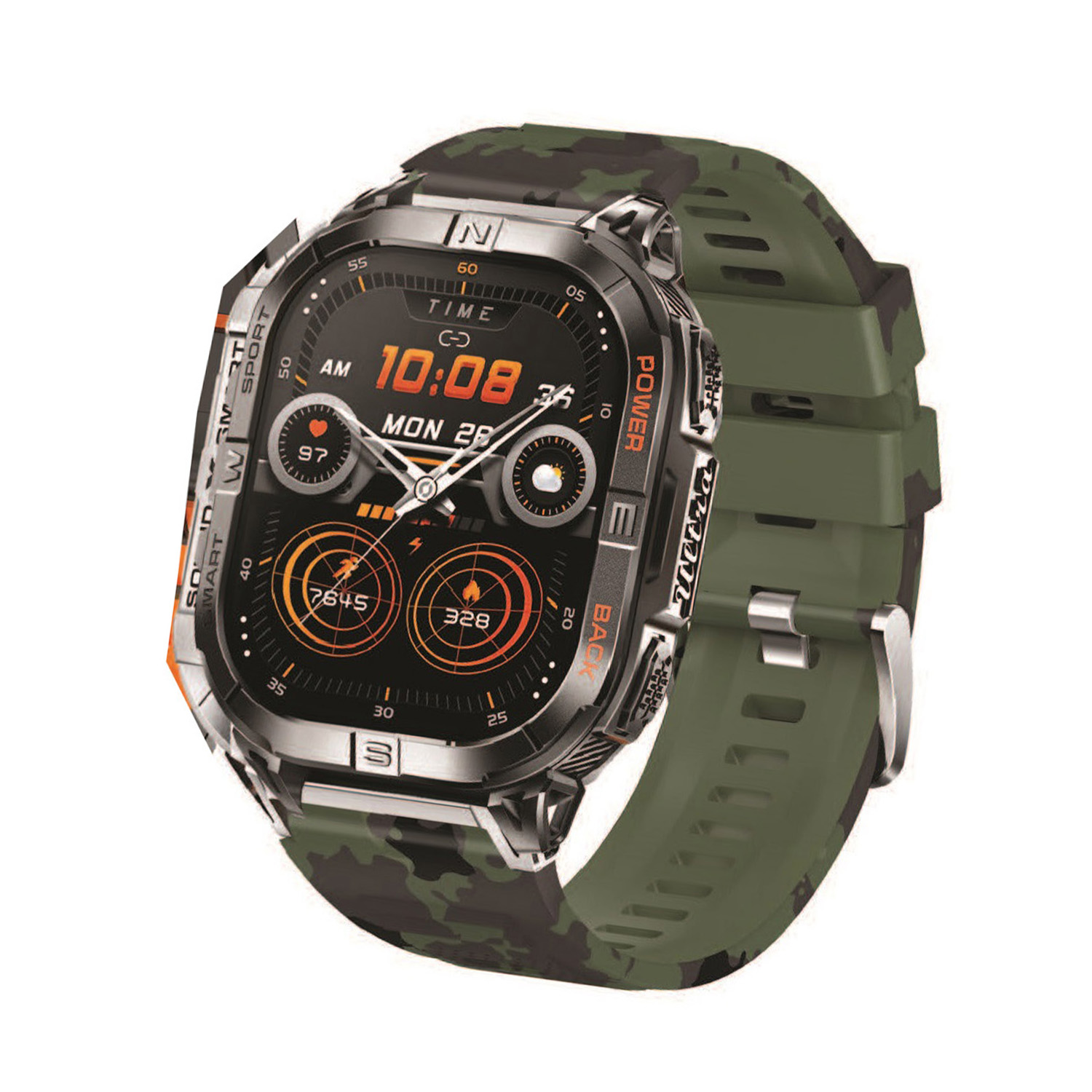 Deze Smarty 2.0 smartwatch heeft een zwarte rechthoekige aluminium kast met een groene band, voor een stoere en outdoor-ge&iuml;nspireerde uitstraling. Dankzij het Amoled-scherm is het beeld helder en intens, ideaal voor actief gebruik.