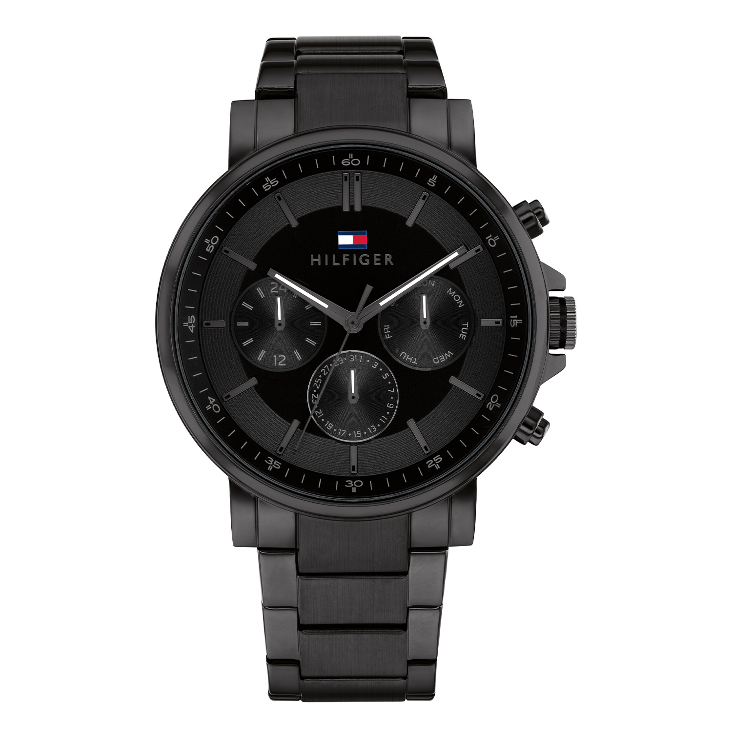Tommy Hilfiger TH1710590 Horloge Heren Staal 44mm
Dit specifieke horloge van Tommy Hilfiger uit de Tyson serie met artikelnr: TH1710590 is een stijlvol horloge die zeker in je collectie past. Het stalen herenhorloge heeft een ronde zwarte kast met een gladde bezel. Op de zwarte wijzerplaat zijn de datum,- dag en 24-uursaanduiding extra benadrukt. De wijzers hebben een lumibrite vulling en vallen daardoor goed op. Aan het nette horloge zit een zwarte mat glimmende schakelband. Verder heeft het een mineraalglas, een doorsnee van 44mm en is 5ATM.  

Het merk:
Sinds de lancering van het merk in 1985 is Tommy Hilfiger wereldwijd bekend geworden als pionier van de klassieke Amerikaanse coole stijl. Ge&iuml;nspireerd door de iconische popcultuur en het Amerikaanse erfgoed. De dames en herencollectie van dit seizoen bestaan uit minimalistische silhouetten en rustieke lederen details. De herenhorlogecollectie biedt iconische uurwerken met roestvrijstalen, lederen en siliconen banden.

Specificaties:
- Mineraalglas
- Ronde kast 44mm
- Zwarte horlogekast
- Zwarte wijzerplaat
- Zwarte schakelband
- 5ATM