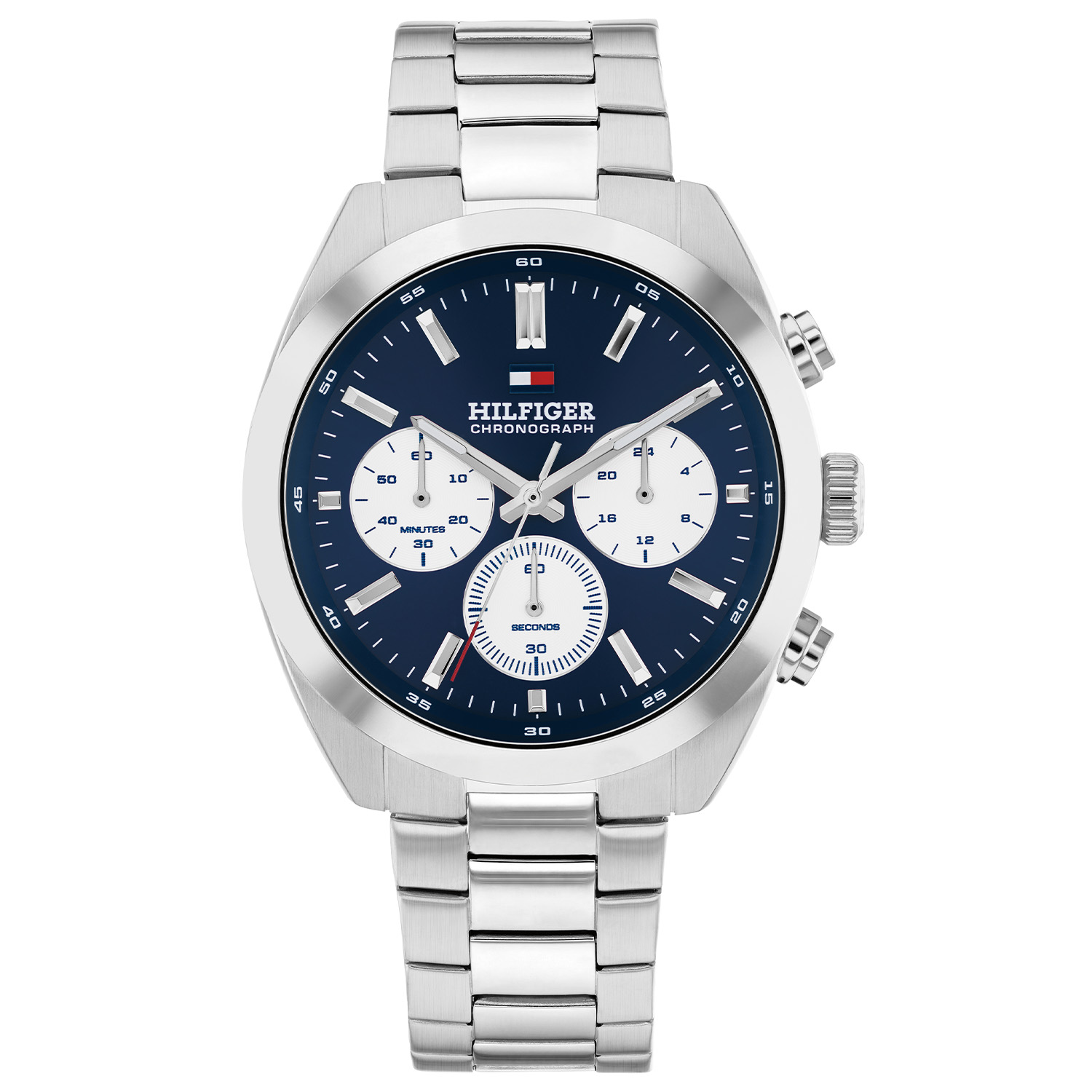 Tommy Hilfiger TH1710722 Horloge Heren Staal 40mm
Dit specifieke horloge van Tommy Hilfiger uit de Hudson serie met artikelnr: TH1710722 is een casual herenhorloge die niet in je collectie mag ontbreken. Het stalen herenhorloge heeft een ronde zilverkleurige kast met een glanzende bezel en een blauwe wijzerplaat met een chronograaf, wijzers ingelegd met lumibrite en het Tommy logo. Aan de kast zit een stalen schakelband met en vouwsluiting. Het horloge heeft een mineraalglas, een afmeting van 40mm en is 5ATM.  

Het merk:
Sinds de lancering van het merk in 1985 is Tommy Hilfiger wereldwijd bekend geworden als pionier van de klassieke Amerikaanse coole stijl. Ge&iuml;nspireerd door de iconische popcultuur en het Amerikaanse erfgoed. De dames en herencollectie van dit seizoen bestaan uit minimalistische silhouetten en rustieke lederen details. De herenhorlogecollectie biedt iconische uurwerken met roestvrijstalen, lederen en siliconen banden.

Specificaties:
- Mineraalglas
- Ronde kast 40mm
- Zilverkleurige kast
- Blauwe wijzerplaat
- Stalen schakelband 
- 5ATM