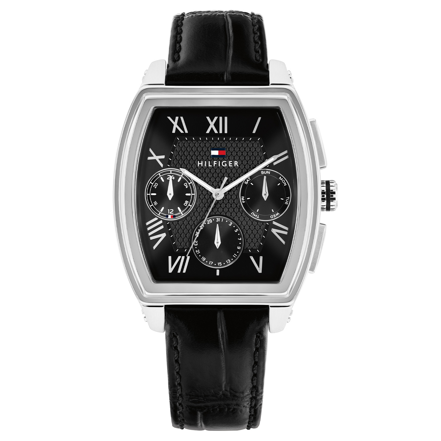 Tommy Hilfiger TH1710761 Horloge Heren Staal Zilverkleurig 36mm
Elegant: Dit zilverkleurige herenhorloge straalt finesse uit en maakt elke outfit stijlvol compleet. Het stalen herenhorloge uit de TH Oxfort serie heeft een ronde rechthoekige stalen kast met een matte bezel. Op de zwarte sunray wijzerplaat zit een dag, datum en 24-uursaanduiding. Opvallend zijn de romeinse cijfers die uren weergeven. Aan de kast zit een zwarte lerenband met een gespsluiting. Het horloge heeft een mineraalglas, een afmeting van 36mm en is 3ATM.  

Het merk: 
Sinds de lancering van het merk in 1985 is Tommy Hilfiger wereldwijd bekend geworden als pionier van de klassieke Amerikaanse coole stijl. Ge&iuml;nspireerd door de iconische popcultuur en het Amerikaanse erfgoed. De dames en herencollectie van dit seizoen bestaan uit minimalistische silhouetten en rustieke lederen details. De herenhorlogecollectie biedt iconische uurwerken met roestvrijstalen, lederen en siliconen banden.

Specificaties:
- Mineraalglas
- Rechthoekige kast 36mm
- Zilverkleurige kast
- Zwarte wijzerplaat
- Zwarte lerenband 
- 3ATM