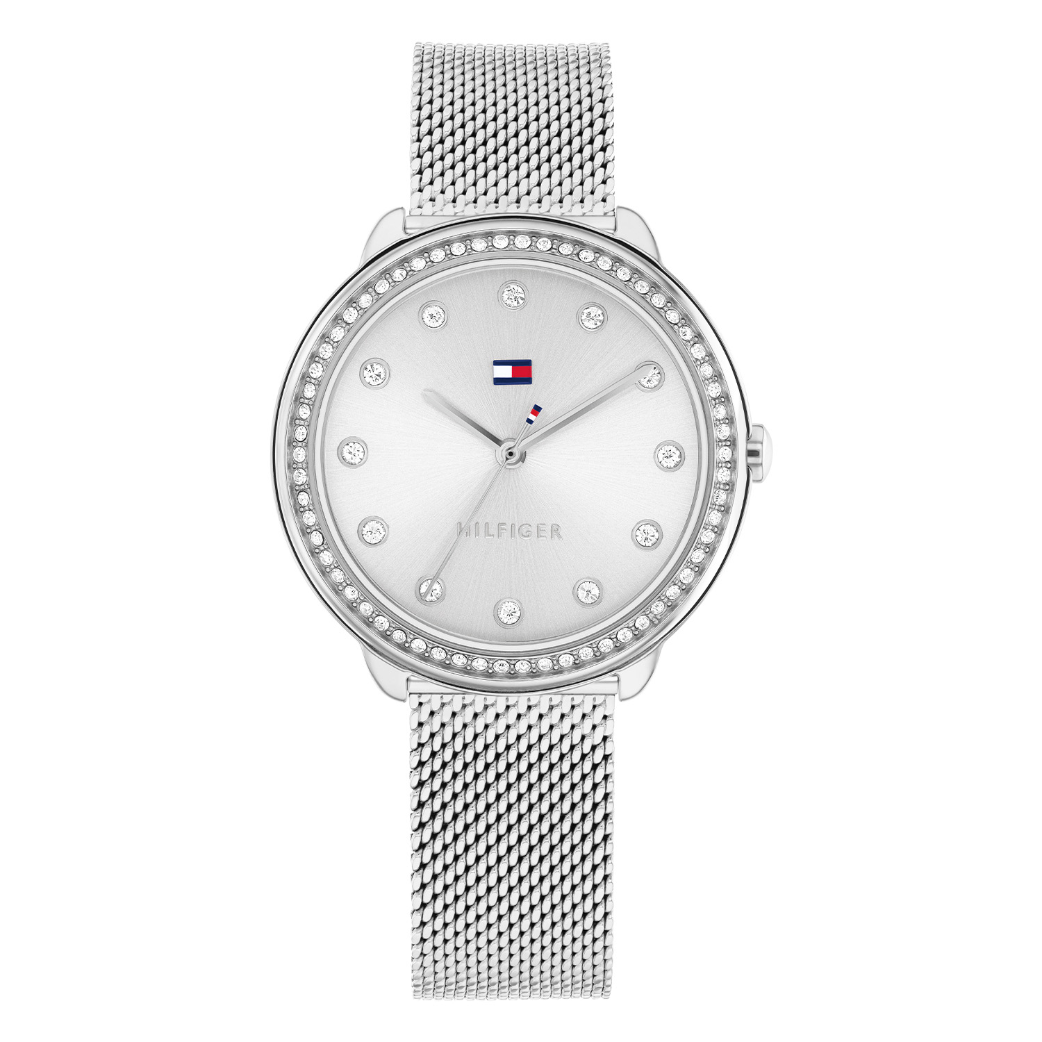 Tommy Hilfiger TH178698 Horloge Dames Staal Zilverkleurig 33mm
Dit specifieke horloge van Tommy Hilfiger uit de Demi serie met artikelnr: TH1782698 is een luxe dameshorloge die niet in je collectie mag ontbreken. Het stalen dameshorloge heeft een ronde zilverkleurige kast met een bezel vol kristallen en een zilverkleurige sunray wijzerplaat. De uren worden tevens weergegeven met kristallen. De zilverkleurige milanese band is op lengte verstelbaar en heeft een klapsluiting. Het horloge heeft een mineraalglas, een doorsnee van 33mm en is 3ATM.  

Het merk:
Sinds de lancering van het merk in 1985 is Tommy Hilfiger wereldwijd bekend geworden als pionier van de klassieke Amerikaanse coole stijl. Ge&iuml;nspireerd door de iconische popcultuur en het Amerikaanse erfgoed. De dames en herencollectie van dit seizoen bestaan uit minimalistische silhouetten en rustieke lederen details. De herenhorlogecollectie biedt iconische uurwerken met roestvrijstalen, lederen en siliconen banden.

Specificaties:
- Mineraalglas
- Ronde kast 33mm
- Zilverkleurige horlogekast
- Zilverkleurige wijzerplaat met kristallen
- Zilverkleurige milanese band 
- 3ATM