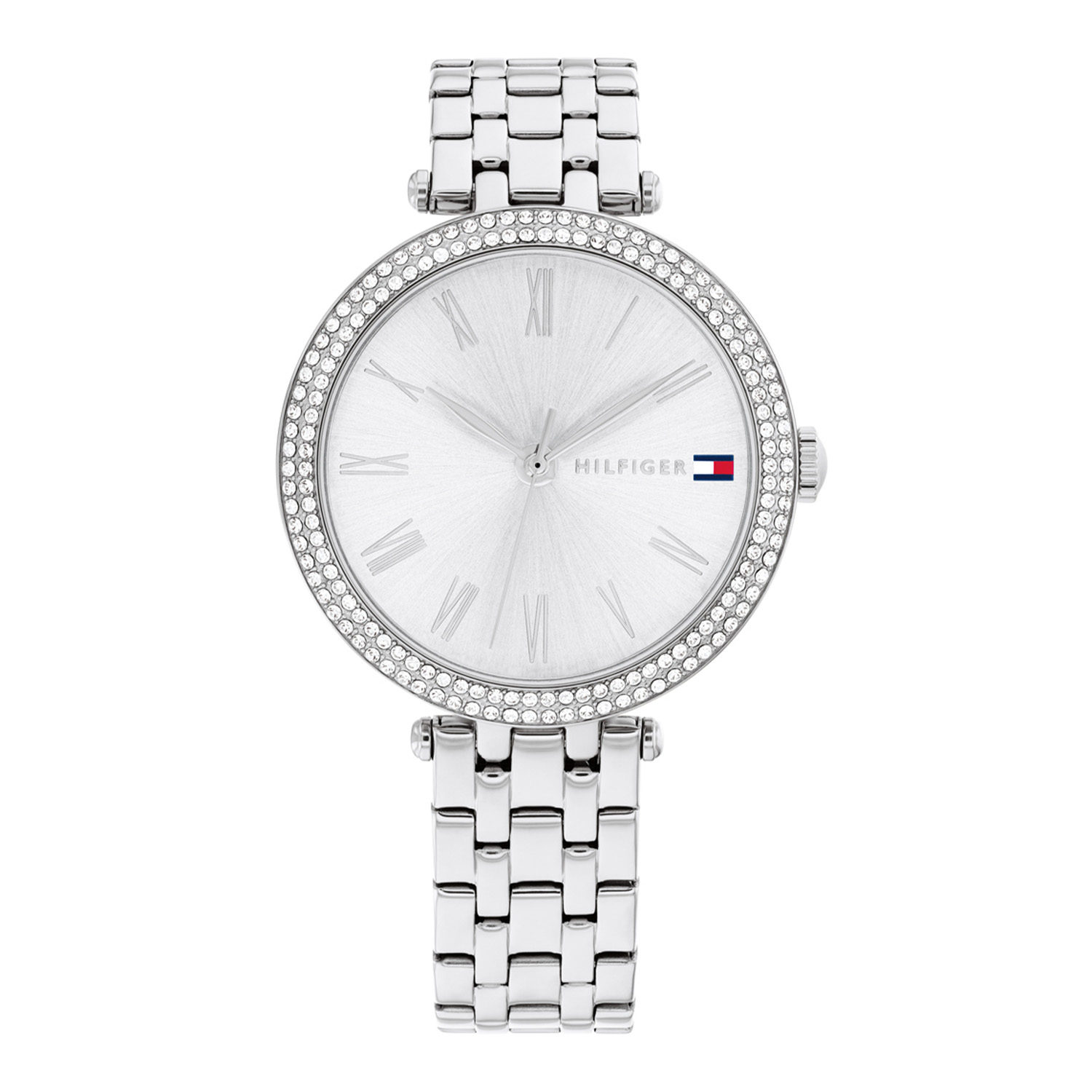 Tommy Hilfiger TH178719 Horloge Dames Staal Zilverkleurig 34mm
Dit specifieke horloge van Tommy Hilfiger uit de Nathalie serie met artikelnr: TH1782719 is een luxe dameshorloge die niet in je collectie mag ontbreken. Het stalen dameshorloge heeft een ronde zilverkleurige kast met een bezel met 2 rijen kristallen en een zilverkleurige sunray wijzerplaat met romeinse cijfers en hele sierlijke wijzers. Aan de kast zit een fijne zilverkleurige schakelband met een speciale aanzet. Het horloge heeft een mineraalglas, een doorsnee van 34mm en is 3ATM.  

Het merk:
Sinds de lancering van het merk in 1985 is Tommy Hilfiger wereldwijd bekend geworden als pionier van de klassieke Amerikaanse coole stijl. Ge&iuml;nspireerd door de iconische popcultuur en het Amerikaanse erfgoed. De dames en herencollectie van dit seizoen bestaan uit minimalistische silhouetten en rustieke lederen details. De herenhorlogecollectie biedt iconische uurwerken met roestvrijstalen, lederen en siliconen banden.

Specificaties:
- Mineraalglas 
- Ronde kast 34mm
- Zilverkleurige horlogekast
- Zilverkleurige sunray wijzerplaat 
- Zilverkleurige schakelband 
- 3ATM