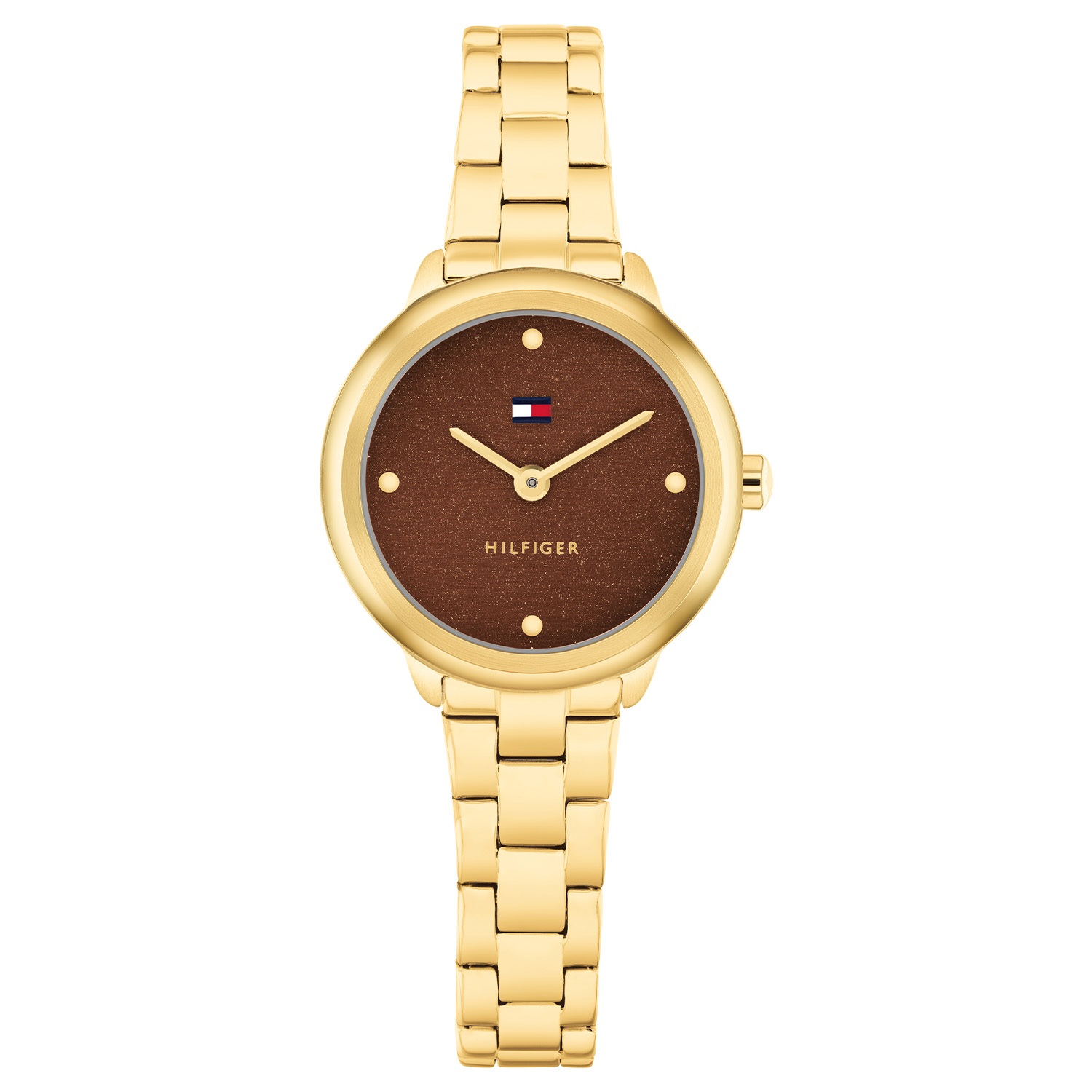 Tommy Hilfiger TH1782815 Horloge Dames Staal Goudkleurig 26mm
Dit specifieke horloge van Tommy Hilfiger uit de Demi serie met artikelnr: TH1782815 is een casual dameshorloge die niet in je collectie mag ontbreken. Het stalen dameshorloge heeft een ronde goudkleurige kast met een glanzende goudkleurige bezel en een bruine geschuurde wijzerplaat met fijne wijzers en het Tommy logo. Aan de kast zit een goudkleurige glanzende schakelband met vouwsluiting. Het horloge heeft een mineraalglas, een afmeting van 26mm en is 3ATM.  

Het merk:
Sinds de lancering van het merk in 1985 is Tommy Hilfiger wereldwijd bekend geworden als pionier van de klassieke Amerikaanse coole stijl. Ge&iuml;nspireerd door de iconische popcultuur en het Amerikaanse erfgoed. De dames en herencollectie van dit seizoen bestaan uit minimalistische silhouetten en rustieke lederen details. De herenhorlogecollectie biedt iconische uurwerken met roestvrijstalen, lederen en siliconen banden.

Specificaties:
- Mineraalglas
- Ronde kast 26mm
- Goudkleurige kast
- Bruine wijzerplaat
- Goudkleurige schakelband 
- 3ATM