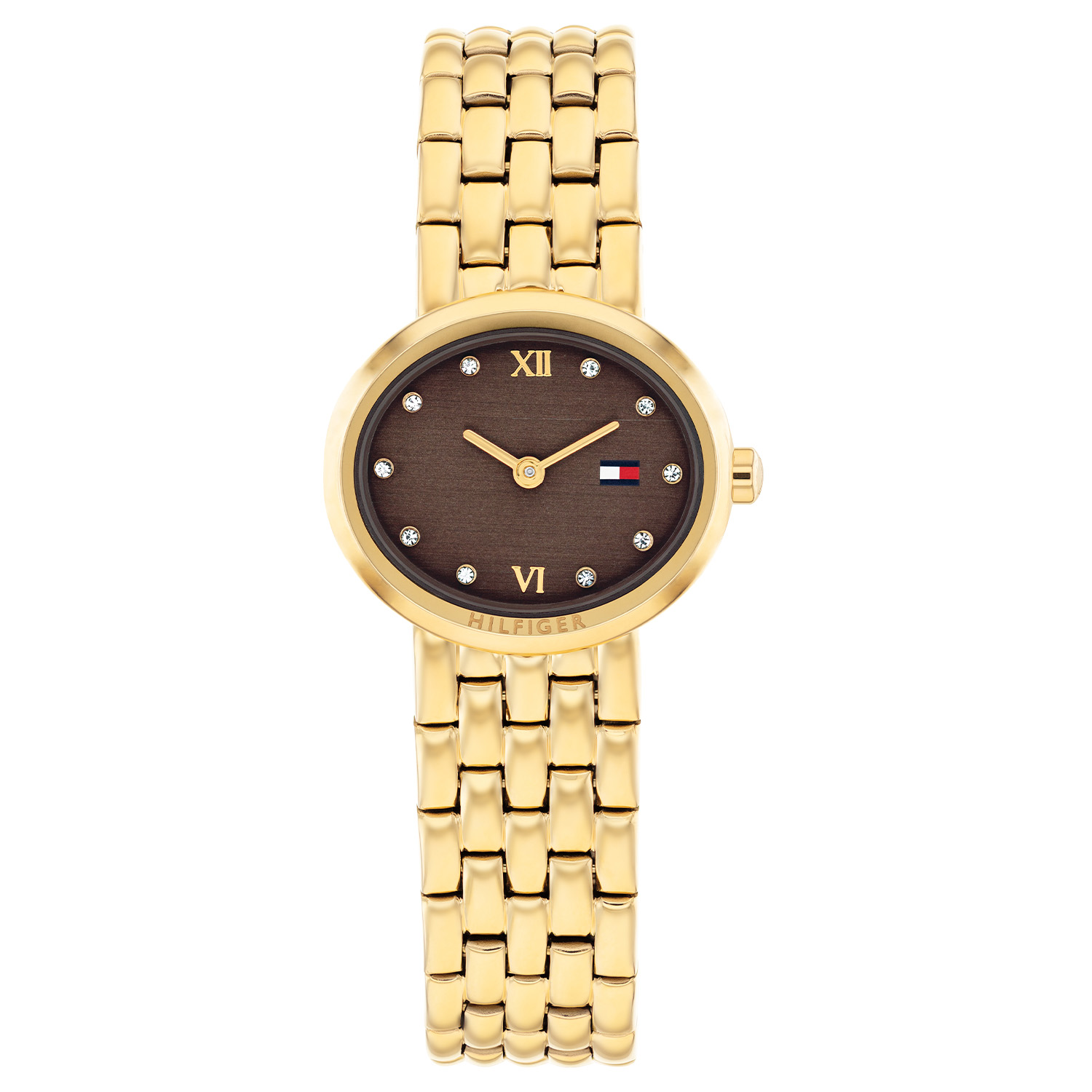 Tommy Hilfiger TH1782844 Horloge Dames Staal 25x22mm
Dit specifieke horloge van Tommy Hilfiger uit de Moira serie met artikelnr: TH1782844 is een casual dameshorloge die niet in je collectie mag ontbreken. Het stalen goudkleurige dameshorloge heeft een ovale kast met een gladde rand met daarin de naam Hilfiger gegraveerd. Op de bruine geborstelde sunray wijzerplaat zijn de Romeinse 12 en 6 en kristallen duidelijk aanwezig. Vanuit de kast loopt een fijne goudkleurige schakelband met een vouwsluiting. Het horloge heeft een mineraalglas, een afmeting van 25x22mm en is 3ATM.  

Het merk:
Sinds de lancering van het merk in 1985 is Tommy Hilfiger wereldwijd bekend geworden als pionier van de klassieke Amerikaanse coole stijl. Ge&iuml;nspireerd door de iconische popcultuur en het Amerikaanse erfgoed. De dames en herencollectie van dit seizoen bestaan uit minimalistische silhouetten en rustieke lederen details. De herenhorlogecollectie biedt iconische uurwerken met roestvrijstalen, lederen en siliconen banden.

Specificaties:
- Mineraalglas
- Ovale kast 25x22mm
- Stalen goudkleurige kast
- Bruine wijzerplaat
- Stalen goudkleurige schakelband
- Kristal
- 3ATM