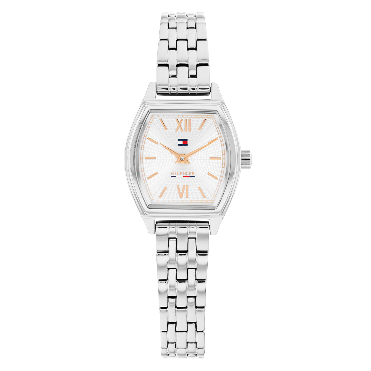 
Elegant en tijdloos: Dit zilverkleurige dameshorloge straalt finesse uit en maakt elke outfit stijlvol compleet. Het stalen dameshorloge uit de Norah serie heeft een ovaal ronde kast met een zilverwitte wijzerplaat met fijne wijzers en het Tommy logo. Aan de kast zit een stalen schakelband met vouwsluiting. Het horloge heeft een mineraalglas, een afmeting van 21,5x22mm en is 3ATM.  

