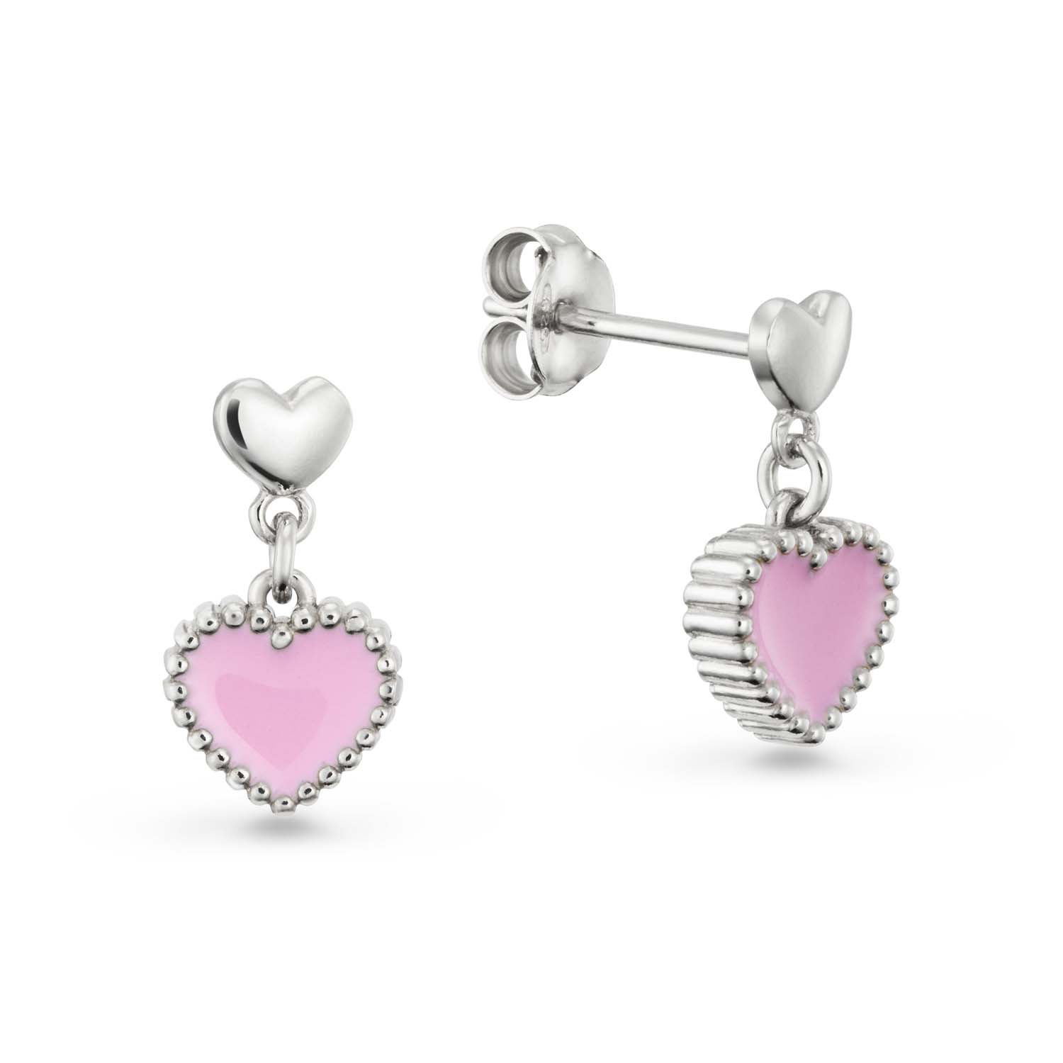 De Kinderoorsteker 2x Hart Pink RD, model 106069500, biedt zilveren creolen met een hartvormig ontwerp. De oorbellen zijn 13 mm hoog, 7 mm breed en 3 mm diep, met een gewicht van 2,15 gram en voorzien van roze emaille. Ideaal om elke dag te dragen voor een speelse, kleurrijke uitstraling bij iedere outfit. Perfect voor kinderen!