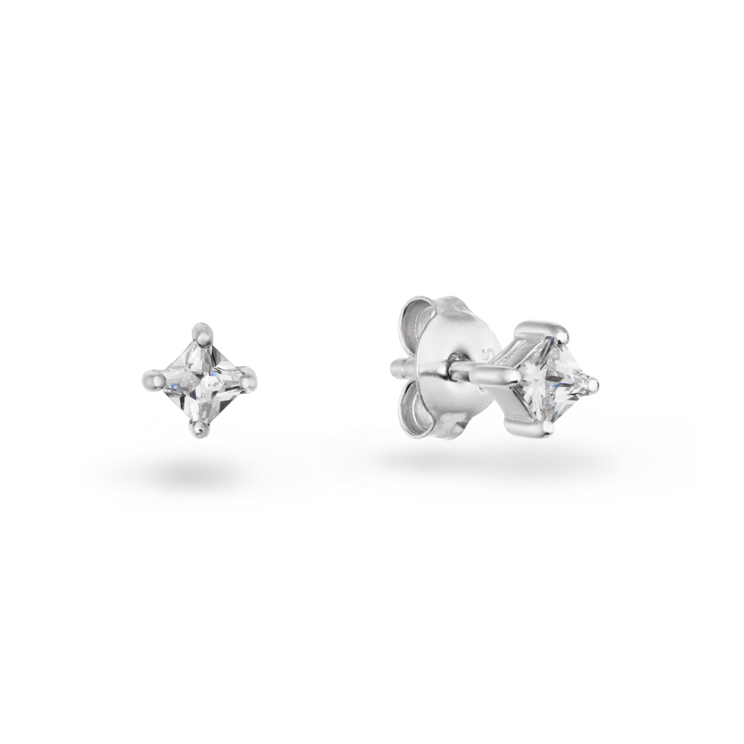 Zilver Gerhodineerde Oorstekers met Zirkonia 4-poot Chaton