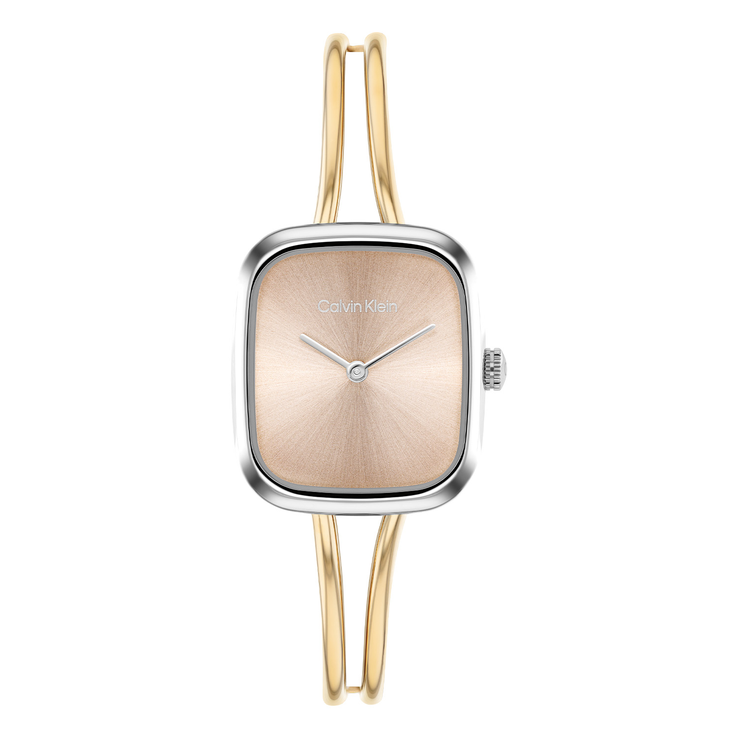 Calvin Klein CK25100134 Dames Horloge 24mm Tricolor
Dit Calvin Klein dameshorloge met nr CK25100134 heeft een sierlijk ontwerp. Het stalen horloge heeft een rechthoekig kastje met een slanke rand en een ros&eacute;kleurige geborstelde sunray wijzerplaat met fijne wijzers en de merknaam. Vanuit de kast loopt een halve goudkleurige opengewerkte bangle die overgaat in fijne schakels en met een druksluiting. Het dameshorloge heeft een mineraalglas, een doorsnee van 24mm en is 3ATM.

OVER CALVIN KLEIN
Calvin Klein is een wereldwijd lifestylemerk dat gewaagde, vooruitstrevende idealen en een verleidelijke, vaak minimalistische, esthetiek nastreeft. Calvin Klein werd groot in de jaren 70 door haar mode- en merkjeans collecties. In de jaren 80 lanceerde Calvin Klein haar spraakmakende ondergoed dat uitdrukkelijk van logo &rsquo;s voorzien was. Vanwege het grote succes is het merk ook succesvol uitgerold in Accessoires, Parfums, Home, Brillen, Golf, Horloges en Sieraden.
Sinds de oprichting in 1968 door Calvin Klein, heeft het merk haar reputatie opgebouwd als leider in de Amerikaanse mode, dankzij een cleane esthetiek en innovatieve ontwerpen. Calvin Klein wil haar publiek verleiden en inspireren door middel van provocerende beelden en opvallende ontwerpen die prikkelen. 

SPECIFICATIES:
- Mineraalglas
- Stalen kast
- Ros&eacute;kleurige wijzerplaat 
- Stalen goudkleurige band
- Rechte kastvorm, &Oslash; 24mm
- 3ATM