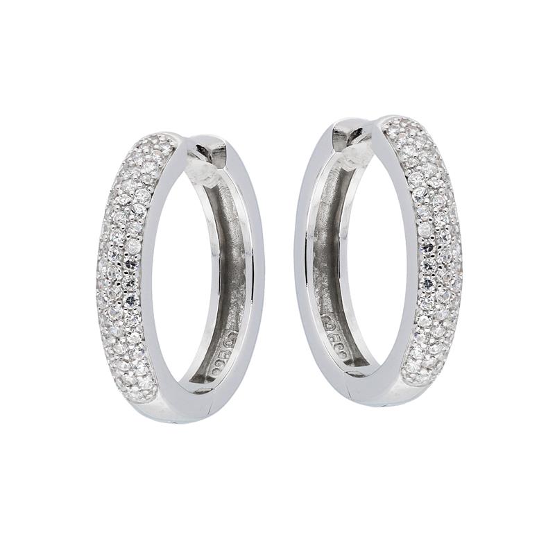 Zilver Gerhodineerde Klapoorringen met Zirkonia Pav&eacute; 