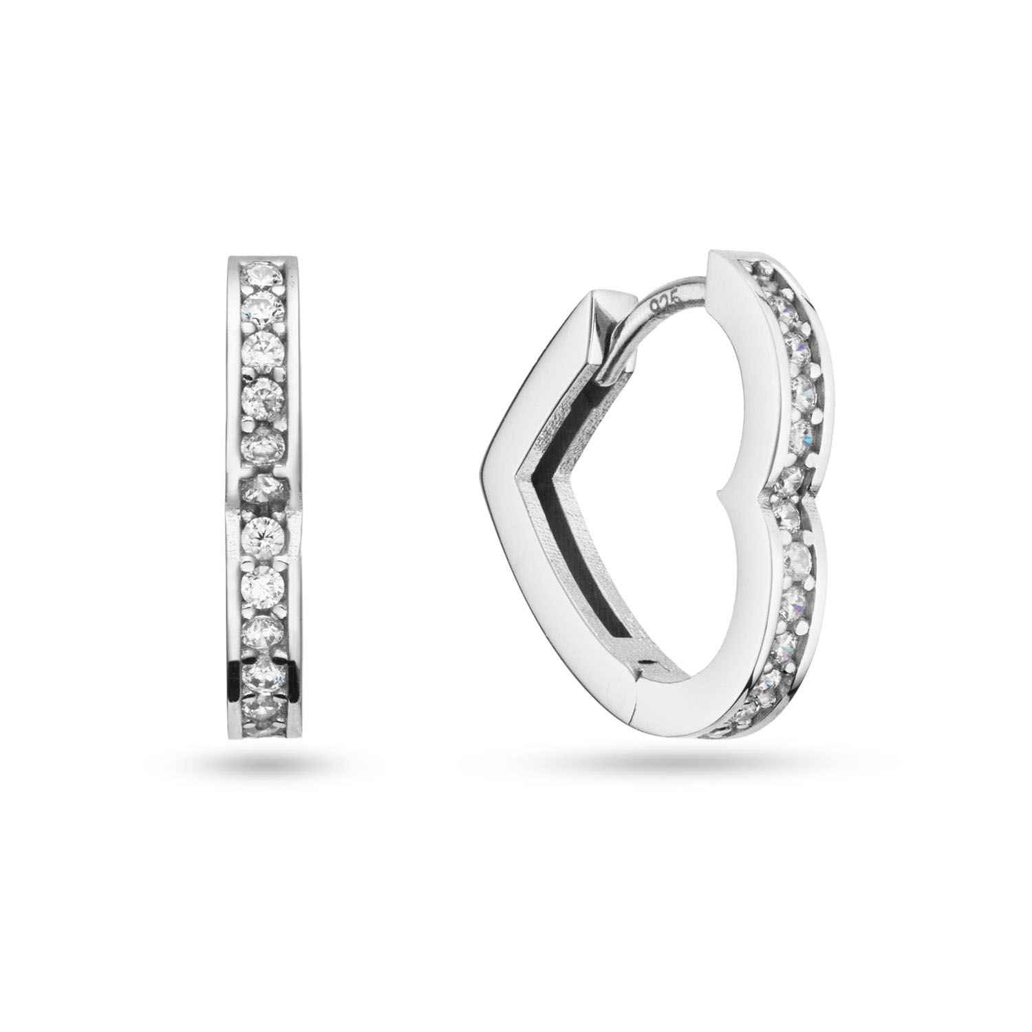 Zilver Gerhodineerde Klapoorringen Hart met Zirkonia