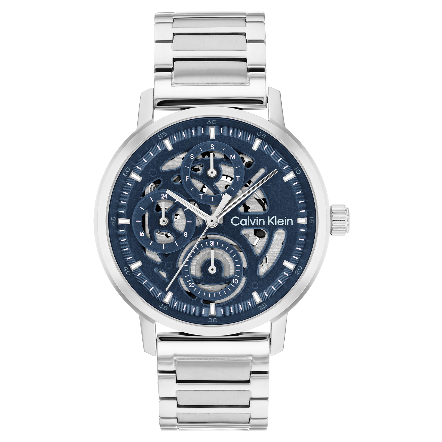 Calvin Klein CK25200562 Heren Horloge 41mm
Dit Calvin Klein herenhorloge met nr CK25200562 heeft een stoer uiterlijk. Het stalen horloge heeft een ronde kast met een opengewerkte blauwe wijzerplaat met dag, datum en 24-uursaanduiding. Door de open wijzerplaat is het uurwerk zichtbaar, een speels geheel. Aan de kast zit een strakke schakelband. Het horloge heeft een mineraalglas, een doorsnee van 41mm en is 3ATM.

SPECIFICATIES:
- Mineraalglas
- Stalen kast
- Blauwe wijzerplaat 
- Stalen band
- Ronde kastvorm, &Oslash; 41mm
- 3ATM