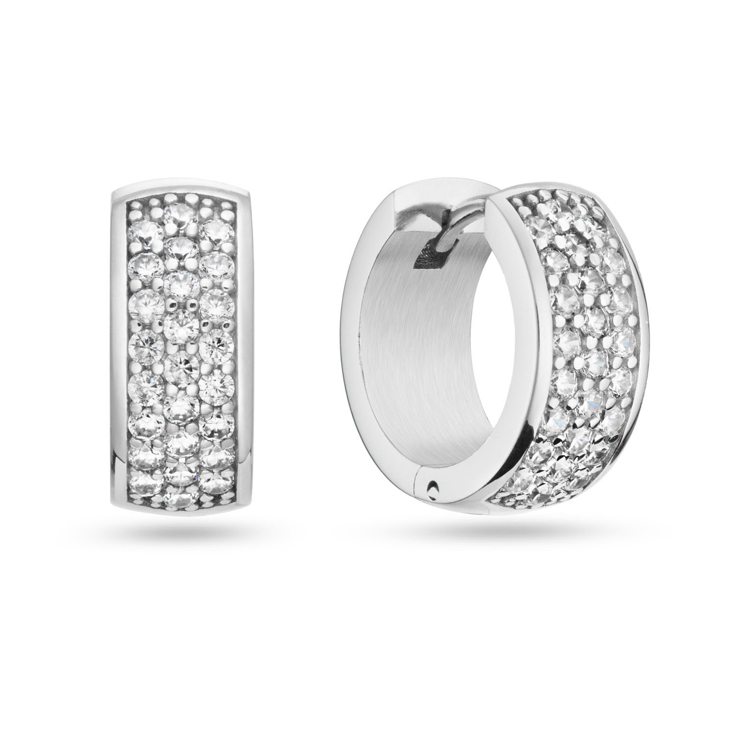 Zilver Gerhodineerde Klapoorringen  met 3 Rij Zirkonia