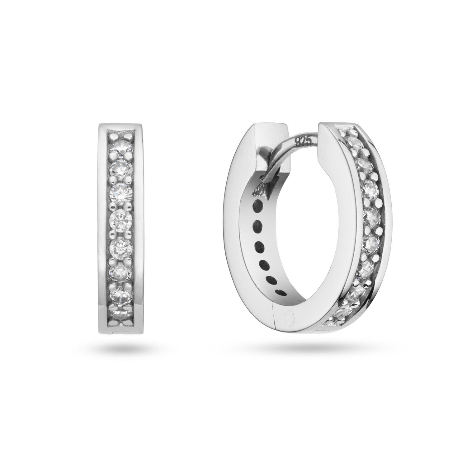 Zilver Gerhodineerde Klapoorringen met  1 Rij Zirkonia