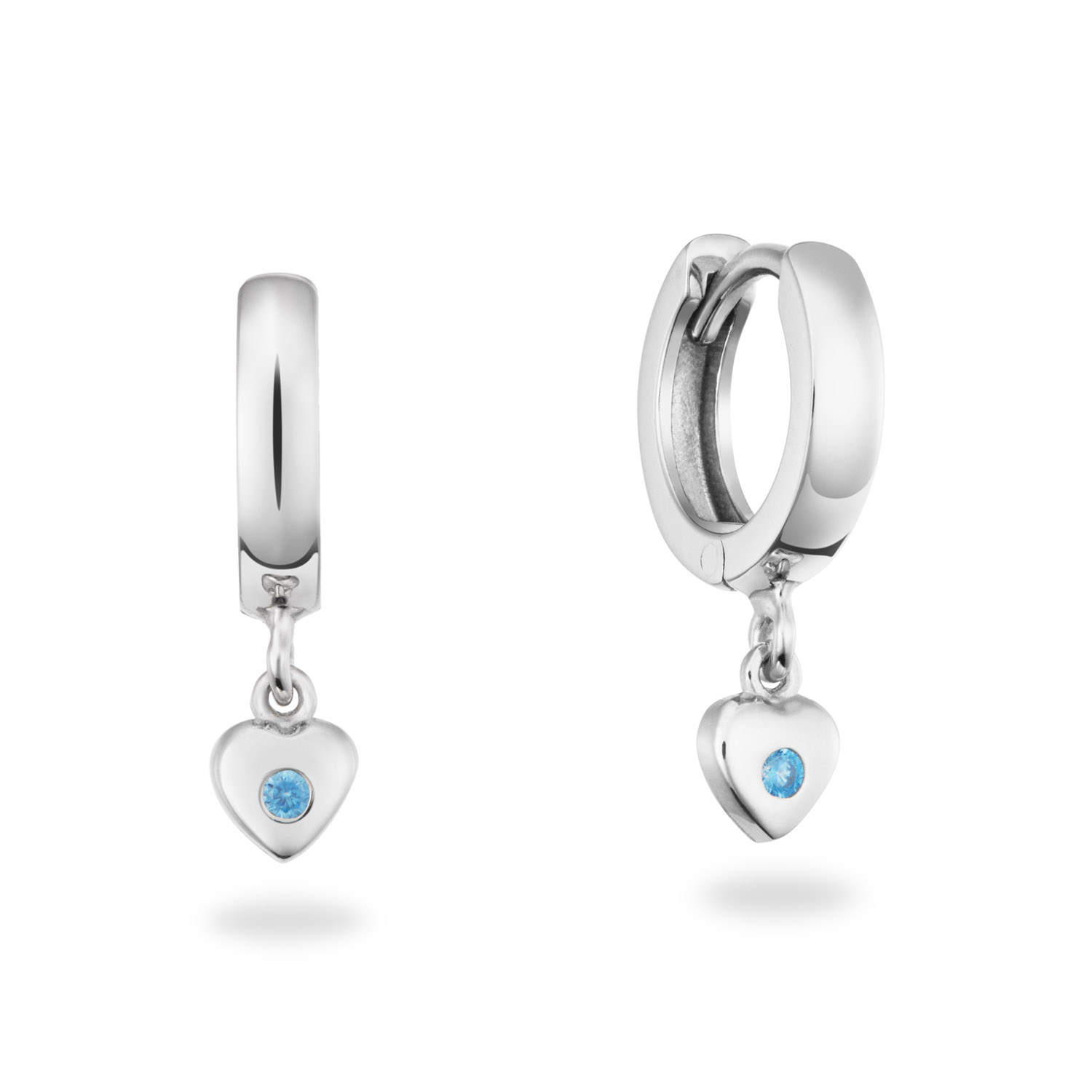 Zilver Gerhodineerde Klapoorring met Bedel Hart Blauw 