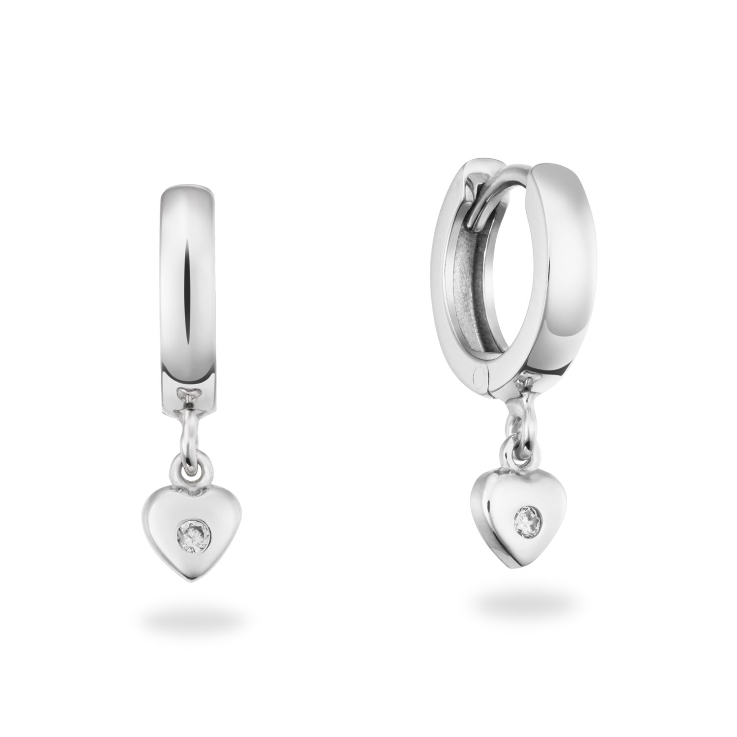 Zilver Gerhodineerde Klapoorring met Bedel Hart Wit 
