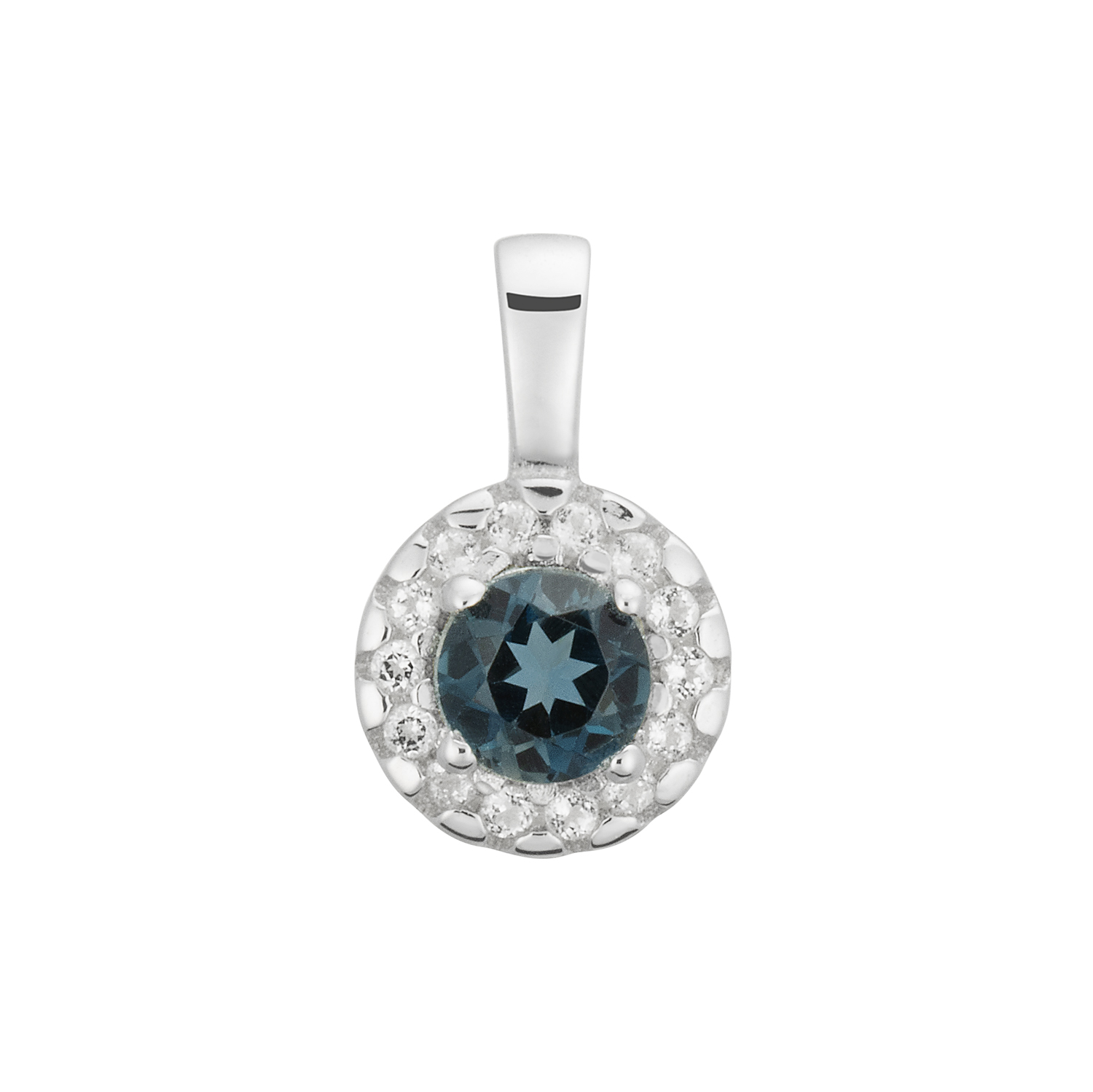 Zilver Gerhodineerde Hanger Rond met Londoen Blue Topaas 