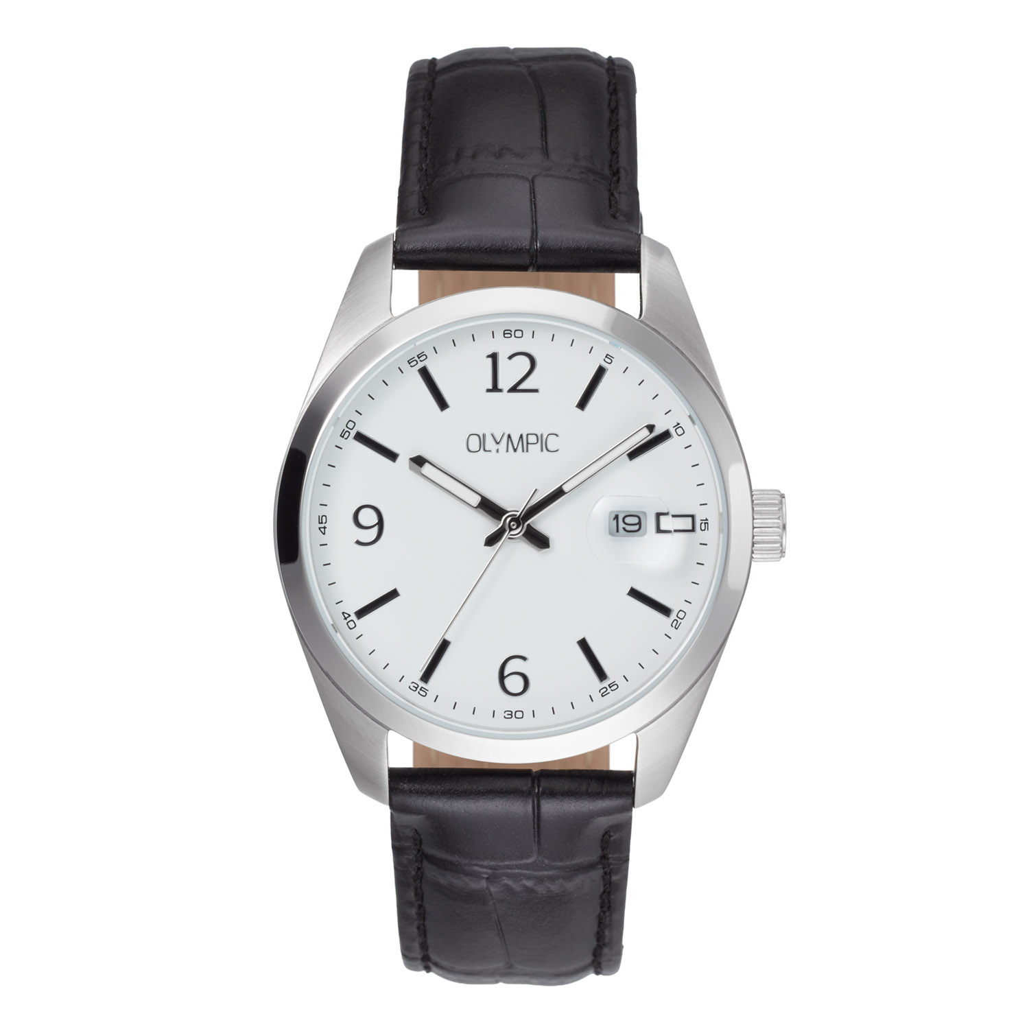 Olympic OL75HSL001 Louis Horloge Staal 39mm 
Dit unieke Olympic horloge met artikelnummer: OL75HSL001 is een herenhorloge met een classic sportieve uitstraling. Het horloge heeft een ronde stalen kast met een witte wijzerplaat met een datum achter een vergrotende lens. Aan de kast zit een zwarte lerenband met een gespsluiting. Het horloge heeft een mineraalglas, een doorsnee van 39mm en is 5ATM.

Het merk:
Een mooi horloge hoeft niet duur te zijn! Het Nederlandse horlogemerk Olympic levert stoere chronografen, slimline series, digitale uurwerken en elegante dameshorloges. De prijs-kwaliteitverhouding staat bij Olympic hoog in het vaandel met prijzen die uiteenlopen van &euro; 34,95 tot en met &euro; 169,00.

100% Nederlands ontwerp, waterdicht en standaard 3 jaar fabrieksgarantie.

Specificaties:
- Ronde kast &Oslash; 39mm
- Stalen horlogekast
- Witte wijzerplaat
- Zwarte lerenband
- 5ATM 
- Standaard 3 jaar fabrieksgarantie
- Mineraalglas
