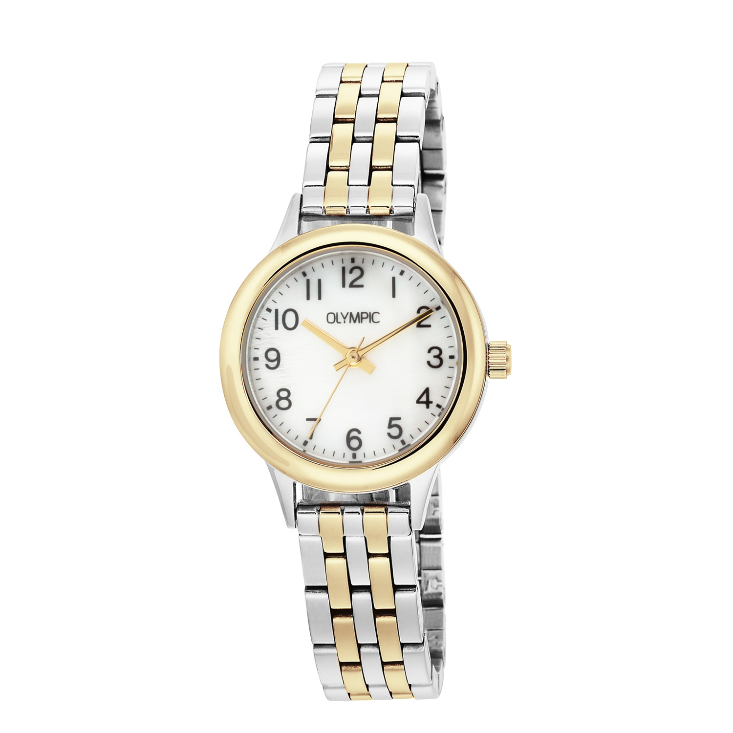 Olympic OL80DSS003B Yara Horloge Staal 28mm 
Dit unieke Olympic horloge met artikelnummer: OL80DSS003B is een dameshorloge met een chique uitstraling. Het horloge heeft een ronde stalen kast met een goudkleurige bezel, een parelmoer wijzerplaat met cijfers. Aan de kast zit een stalen fijne bicolor schakelband met vouwsluiting. Het horloge heeft een mineraalglas, een doorsnee van 28mm en is 5ATM.

Het merk:
Het Nederlandse horlogemerk Olympic levert stoere chronografen, slimline series, digitale uurwerken en elegante dameshorloges. De prijs-kwaliteitverhouding staat bij Olympic hoog in het vaandel met prijzen die uiteenlopen van &euro; 34,95 tot en met &euro; 159,00.

100% Nederlands ontwerp, waterdicht en standaard 3 jaar fabrieksgarantie.

Specificaties:
- Ronde kast &Oslash; 28mm
- Stalen horlogekast
- Parelmoer wijzerplaat
- Stalen schakelband
- 5ATM 
- Standaard 3 jaar fabrieksgarantie
- Mineraalglas