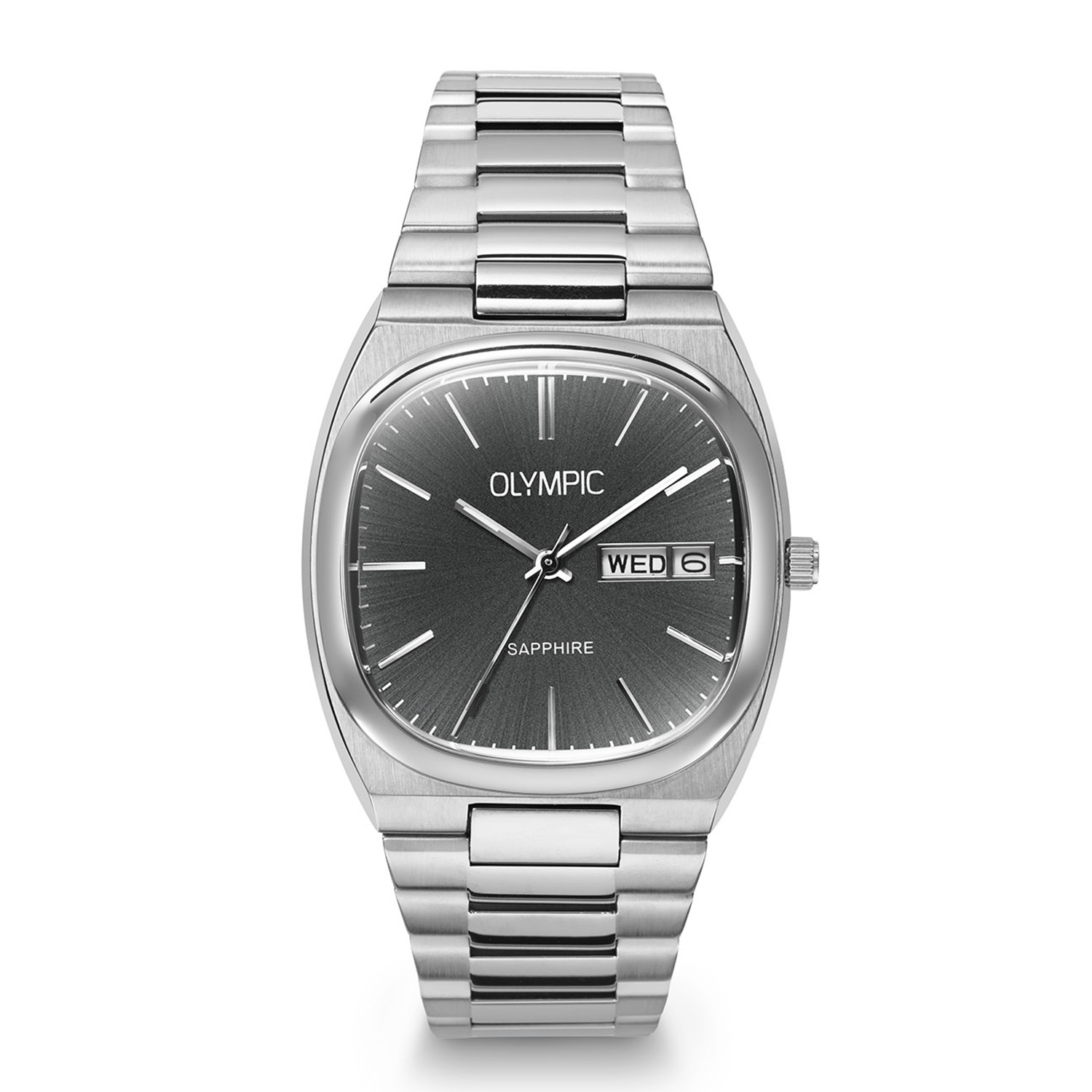 Het Olympic Herenhorloge biedt een stijlvolle combinatie van functies: een analoge wijzerplaat met datumfunctie, quartz uurwerk, roestvrijstalen kast en band, saffier glas en een waterdichtheid van 5 ATM. De zilverkleurige, vierkante kast en grijze wijzerplaat maken het een tijdloos accessoire, perfect voor zowel formele als informele gelegenheden. Draag het tijdens dagelijkse activiteiten of zakelijke bijeenkomsten.