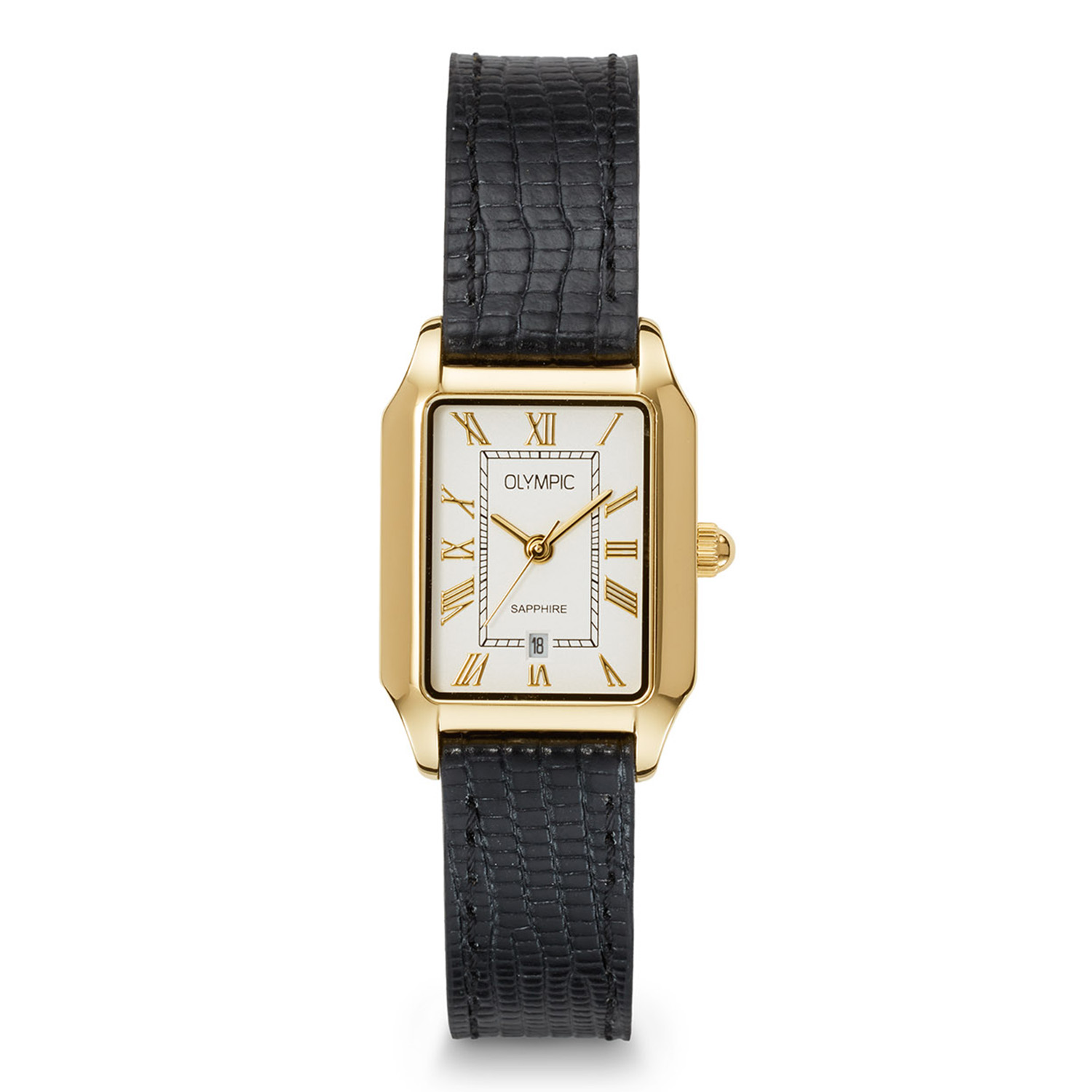 Olympic OL73DDL001 Nostalgia Horloge Dames Staal 23x33mm 
Dit unieke Olympic model met artikelnummer: OL73DDL001 is een chique dameshorloge. Het horloge heeft een stalen rechthoekige goudkleurige kast met een witte wijzerplaat met datum en romeinse cijfers. Aan de kast zit een zwarte leren horlogeband met een gespsluiting. Het horloge heeft een saffierglas, een afmeting van 23x33mm en is 5ATM.

Het merk:
Een mooi horloge hoeft niet duur te zijn! Het Nederlandse horlogemerk Olympic levert stoere chronografen, slimline series, digitale uurwerken en elegante dameshorloges. De prijs-kwaliteitverhouding staat bij Olympic hoog in het vaandel met prijzen die uiteenlopen van &euro; 34,95 tot en met &euro; 169,00.

100% Nederlands ontwerp, waterdicht en standaard 3 jaar fabrieksgarantie.

Specificaties:
- Rechte kast 23x33mm
- Witte wijzerplaat
- Zwarte lerenband
- 5ATM 
- Standaard 3 jaar fabrieksgarantie
- Saffierglas