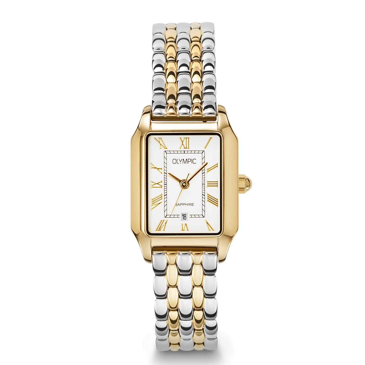 Olympic OL73DDS003B Nostalgia Horloge Dames Staal 23x33mm 
Dit unieke Olympic model met artikelnummer: OL73DDS003B is een chique dameshorloge. Het horloge heeft een stalen rechthoekige goudkleurige kast met een witte wijzerplaat met datum en romeinse cijfers. Met een strakke aanzet sluit de stalen bicolor schakelband perfect aan de kast. Het horloge heeft een saffierglas, een afmeting van 23x33mm en is 5ATM.

Het merk:
Een mooi horloge hoeft niet duur te zijn! Het Nederlandse horlogemerk Olympic levert stoere chronografen, slimline series, digitale uurwerken en elegante dameshorloges. De prijs-kwaliteitverhouding staat bij Olympic hoog in het vaandel met prijzen die uiteenlopen van &euro; 34,95 tot en met &euro; 169,00.

100% Nederlands ontwerp, waterdicht en standaard 3 jaar fabrieksgarantie.

Specificaties:
- Rechte kast 23x33mm
- Witte wijzerplaat
- Stalen bicolor schakelband
- 5ATM 
- Standaard 3 jaar fabrieksgarantie
- Saffierglas