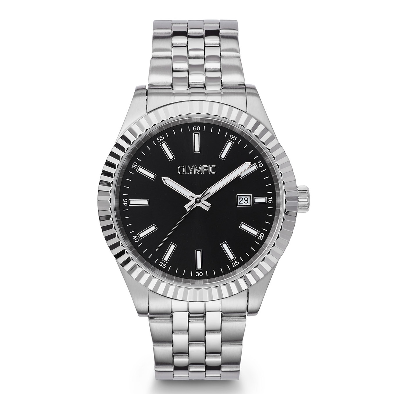 Olympic heren pols horloge staal met stalen band uit de Novi  Collectie. 5 ATM waterdicht.