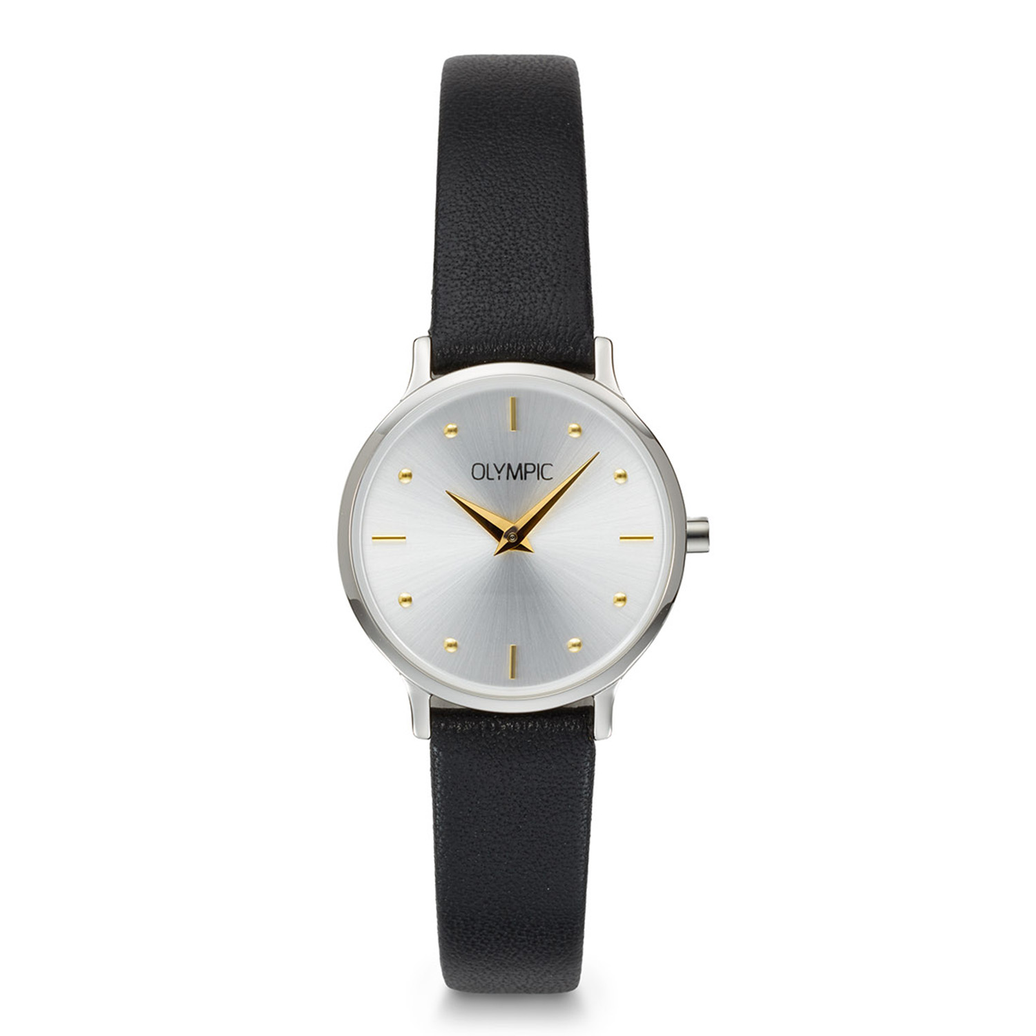 Olympic OL82DSL012B Lina Horloge Dames Staal 26mm 
Dit unieke Olympic model met artikelnummer: OL82DSL012B is een net dameshorloge. Het horloge heeft een stalen ronde kast met een gladde bezel en een zilverkleurige wijzerplaat met goudkleurige strepen en stippen als uursaanduiding. Aan de kast zit een zwarte lerenband met een gespsluiting. Het horloge heeft een mineraalglas, een doorsnee van 26mm en is 5ATM.

Het merk:
Een mooi horloge hoeft niet duur te zijn! Het Nederlandse horlogemerk Olympic levert stoere chronografen, slimline series, digitale uurwerken en elegante dameshorloges. De prijs-kwaliteitverhouding staat bij Olympic hoog in het vaandel met prijzen die uiteenlopen van &euro; 34,95 tot en met &euro; 169,00.

100% Nederlands ontwerp, waterdicht en standaard 3 jaar fabrieksgarantie.

Specificaties:
- Ronde kast 26mm
- Zilverkleurige wijzerplaat
- Zwarte lerenband
- 5ATM 
- Standaard 3 jaar fabrieksgarantie
- Mineraalglas