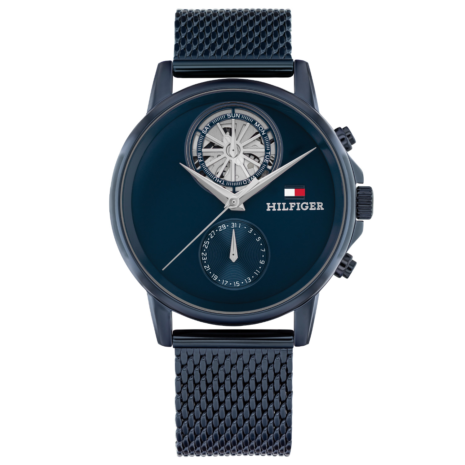 Dit blauwe herenhorloge straalt finesse uit en maakt elke outfit stijlvol compleet. Het stalen herenhorloge uit de Stewart serie heeft een ronde stalen kast met een gladde bezel. Op de blauwe wijzerplaat zit een datum en is een gedeelte opengewerk zodat je het uurwerk ziet bewegen, heel opvallend. Aan de kast zit een blauwe milanese band met een druksluiting. Het horloge heeft een mineraalglas, een afmeting van 40mm en is 5ATM.  

Het merk: 
Sinds de lancering van het merk in 1985 is Tommy Hilfiger wereldwijd bekend geworden als pionier van de klassieke Amerikaanse coole stijl. Ge&iuml;nspireerd door de iconische popcultuur en het Amerikaanse erfgoed. De dames en herencollectie van dit seizoen bestaan uit minimalistische silhouetten en rustieke lederen details. De herenhorlogecollectie biedt iconische uurwerken met roestvrijstalen, lederen en siliconen banden.

Specificaties:
- Mineraalglas
- Ronde kast 40mm
- Blauwe kast
- Blauwe wijzerplaat
- Blauwe Milanese band 
- 5ATM