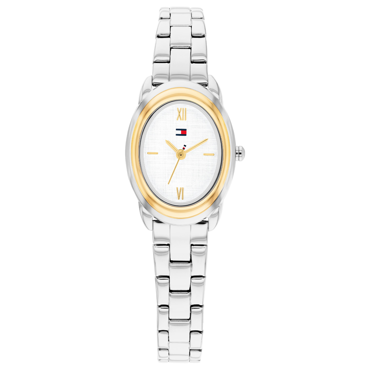 Tommy Hilfiger TH1782874 Horloge Dames Staal Zilver/goudkleurig 28mm
Elegant en tijdloos: Dit zilver/goudkleurige dameshorloge straalt finesse uit en maakt elke outfit stijlvol compleet. Het stalen dameshorloge uit de Demi Oval serie heeft een ovale zilverkleurige kast met een zilverkleurige sunray wijzerplaat met fijne goudkleurige wijzers en het Tommy logo. Aan de kast zit een zilverkleurige schakelband met vouwsluiting. Het horloge heeft een mineraalglas, een afmeting van 28x20mm en is 3ATM.  

Het merk: 
Sinds de lancering van het merk in 1985 is Tommy Hilfiger wereldwijd bekend geworden als pionier van de klassieke Amerikaanse coole stijl. Ge&iuml;nspireerd door de iconische popcultuur en het Amerikaanse erfgoed. De dames en herencollectie van dit seizoen bestaan uit minimalistische silhouetten en rustieke lederen details. De herenhorlogecollectie biedt iconische uurwerken met roestvrijstalen, lederen en siliconen banden.

Specificaties:
- Mineraalglas
- Ovale kast 28x20mm
- Zilver/goudkleurige kast
- Zilverkleurige wijzerplaat
- Zilverkleurige schakelband 
- 3ATM