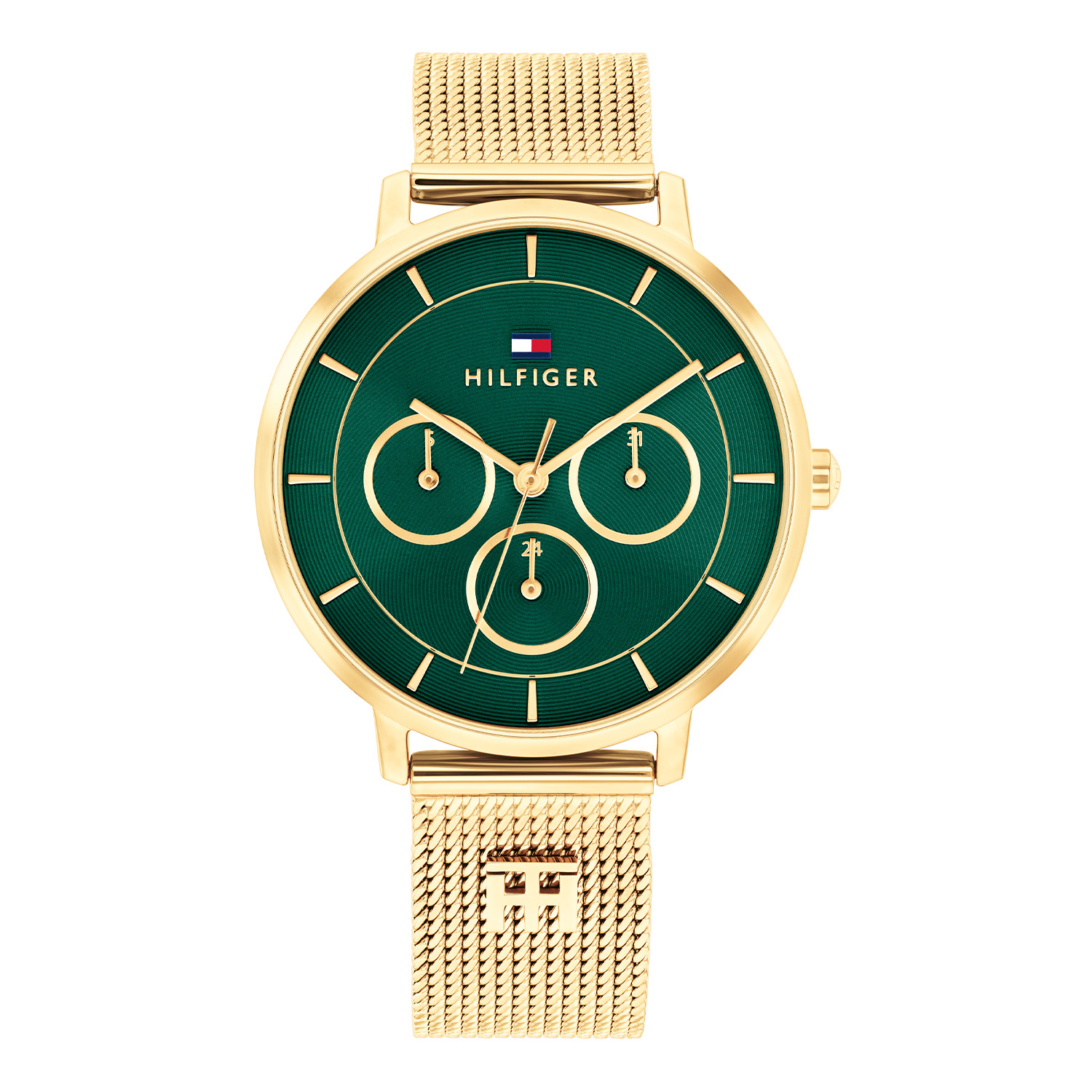 Tommy Hilfiger TH1782880 Horloge Dames Staal Goudkleurig 36mm
Elegant en chic: Dit bicolor dameshorloge straalt finesse uit en maakt elke outfit stijlvol compleet. Het stalen dameshorloge uit de Tea serie heeft een ronde goudkleurige kast met een goudkleurige bezel en een groene sunray wijzerplaat met dag, datum en 24-uursaanduiding. Aan de kast zit een bicolor milanese band met druksluiting. Het horloge heeft een mineraalglas, een afmeting van 36mm en is 3ATM.  

Het merk: 
Sinds de lancering van het merk in 1985 is Tommy Hilfiger wereldwijd bekend geworden als pionier van de klassieke Amerikaanse coole stijl. Ge&iuml;nspireerd door de iconische popcultuur en het Amerikaanse erfgoed. De dames en herencollectie van dit seizoen bestaan uit minimalistische silhouetten en rustieke lederen details. De herenhorlogecollectie biedt iconische uurwerken met roestvrijstalen, lederen en siliconen banden.

Specificaties:
- Mineraalglas
- Ronde kast 36mm
- Goudkleurige kast
- Goudkleurige wijzerplaat
- Goudkleurige Milanese band 
- 3ATM