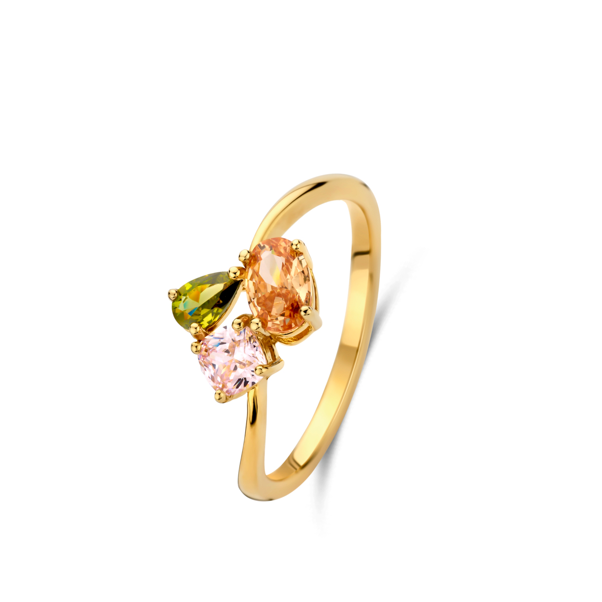 Vergulde ring met gekleurde zirkonen N6E63