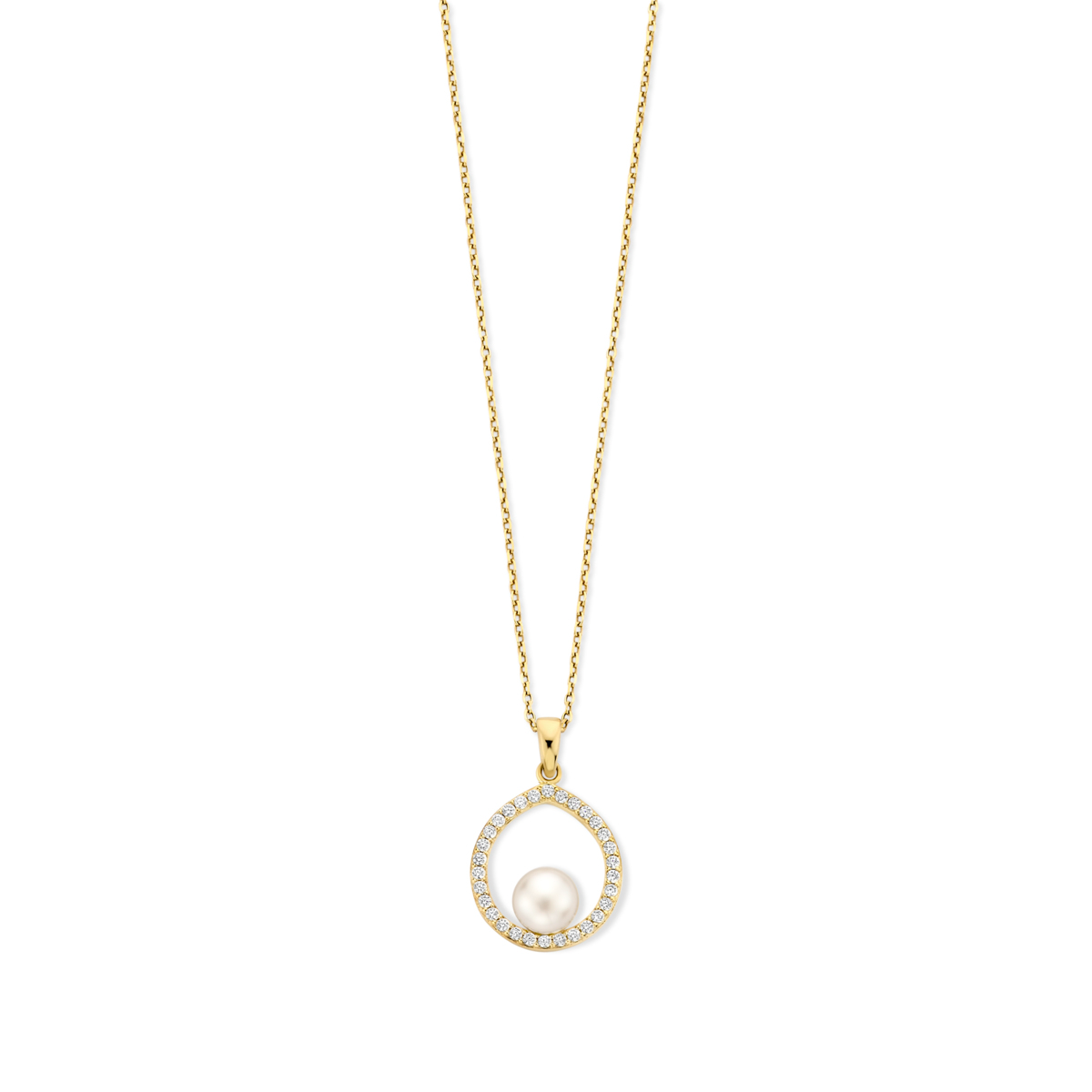 De Halsketting met Witte Parel en Zirkoontjes is een elegante ketting. Gemaakt van verguld 925 sterling zilver, met een lengte van 450 mm en een gewicht van 2,9 gram. Perfect voor een verfijnde uitstraling bij zowel formele als informele gelegenheden. Combineer met bijpassende oorbellen voor een complete look.