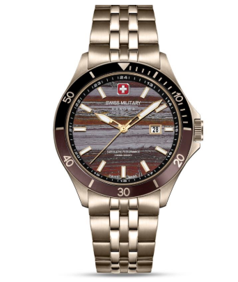 De Limited Edition Swiss Military Hanowa Flagship Tiger Iron (model SMWGH0008310) is een exclusief horloge met slechts 500 stuks wereldwijd. Het heeft een roestvrijstalen kast van 42 mm, een goudkleurige horlogeband en een datumaanduiding. Draag het als een statement piece bij formele outfits voor een stijlvolle en tijdloze uitstraling.