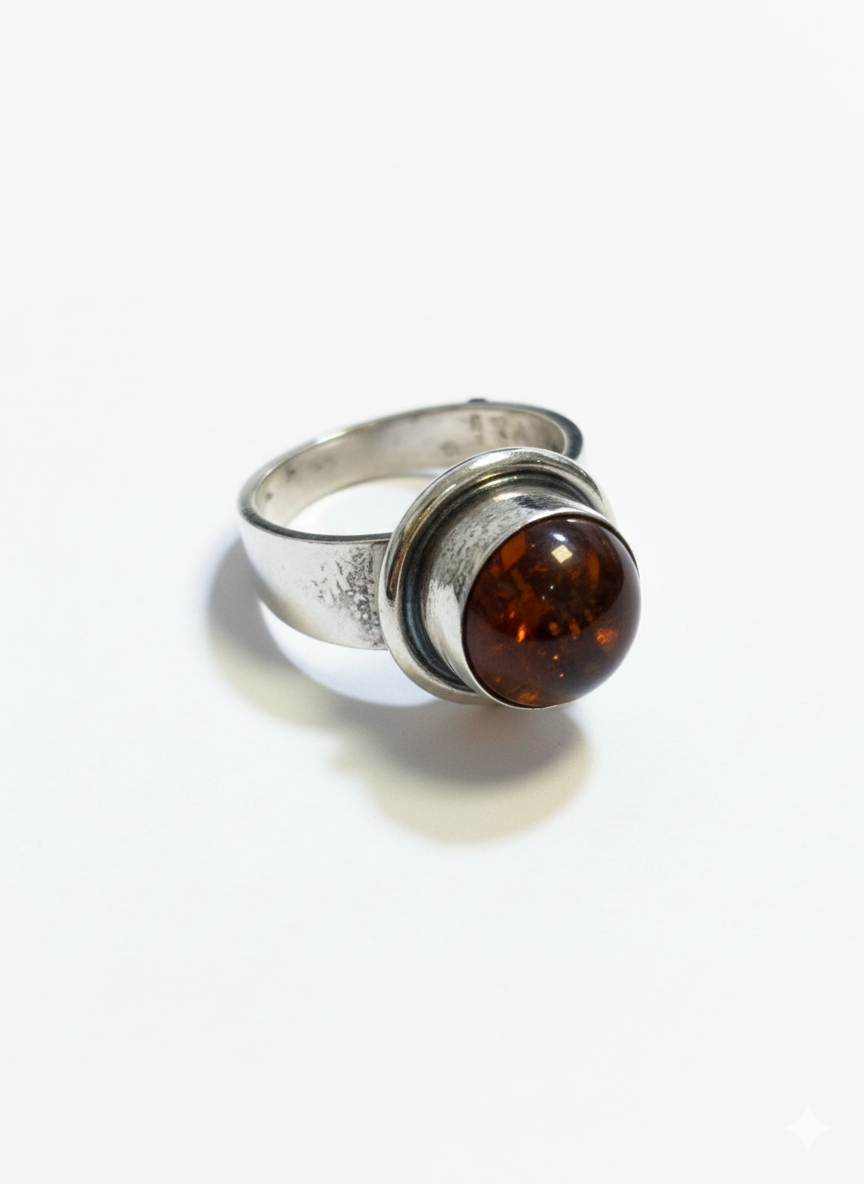 Zilveren ring met natuurlijke barnsteen