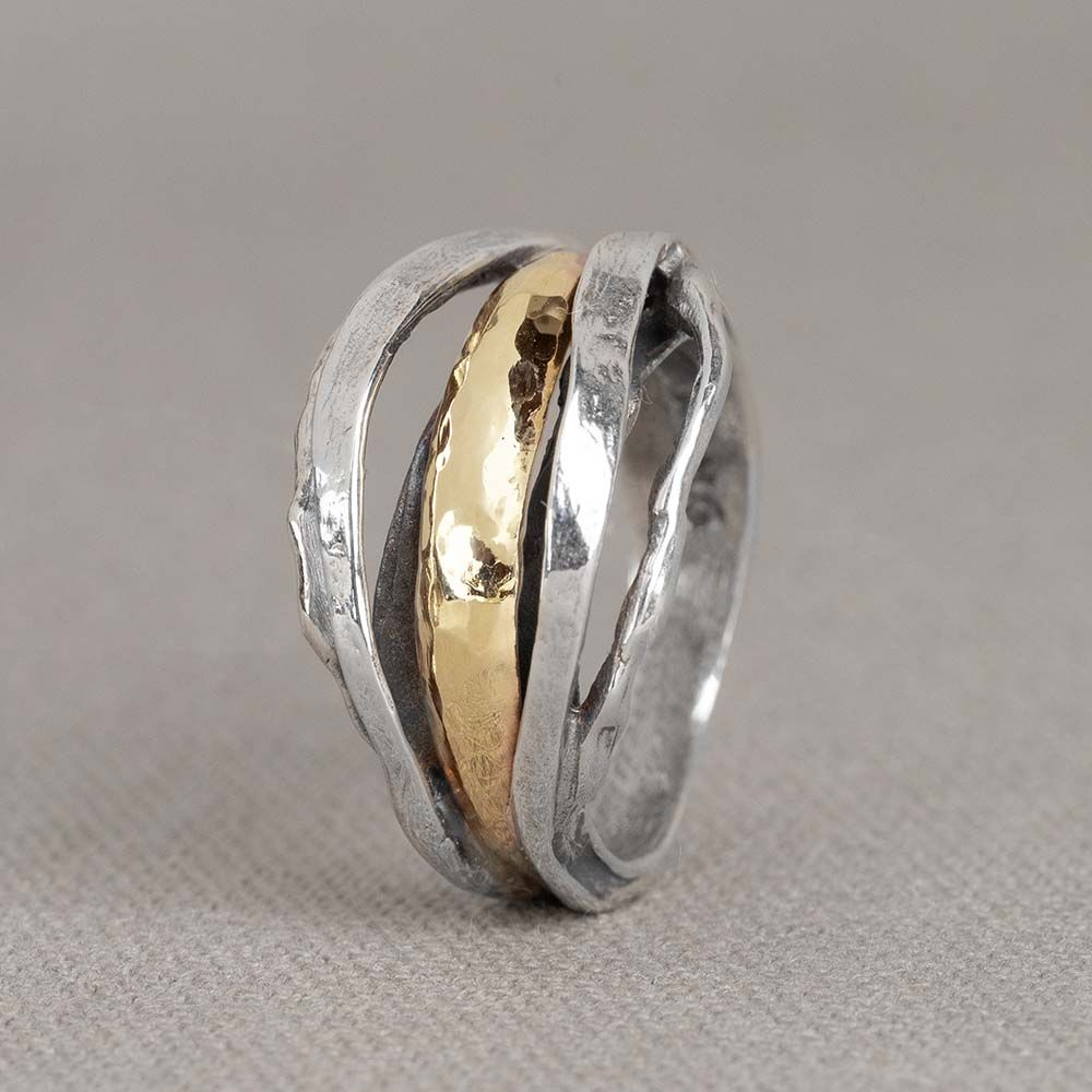 J&eacute;h zilveren ring + 9 karaat geelgouden boog. 21562-56