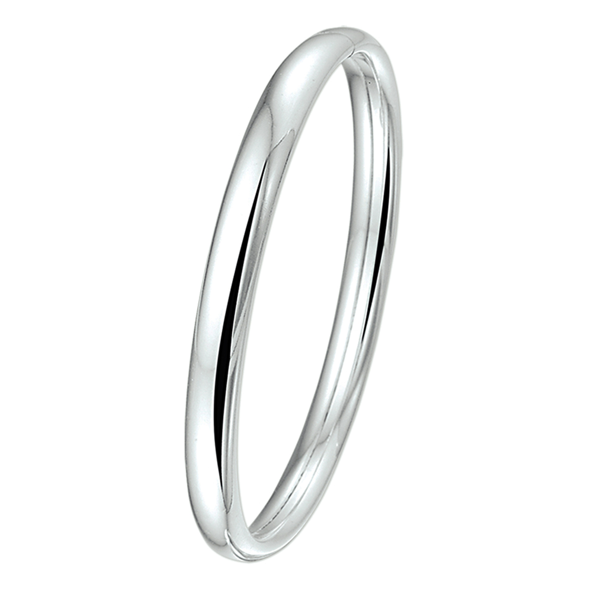 Zilveren bangle met een ovale buis en een dop-sluiting.