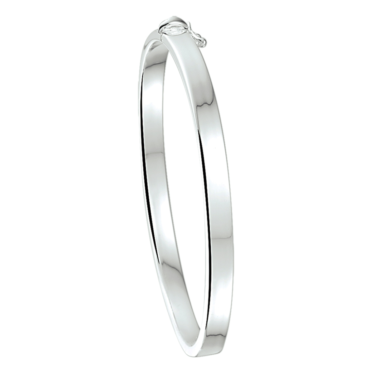 Zilveren bangle met een vlakke buis en een scharnier-sluiting.