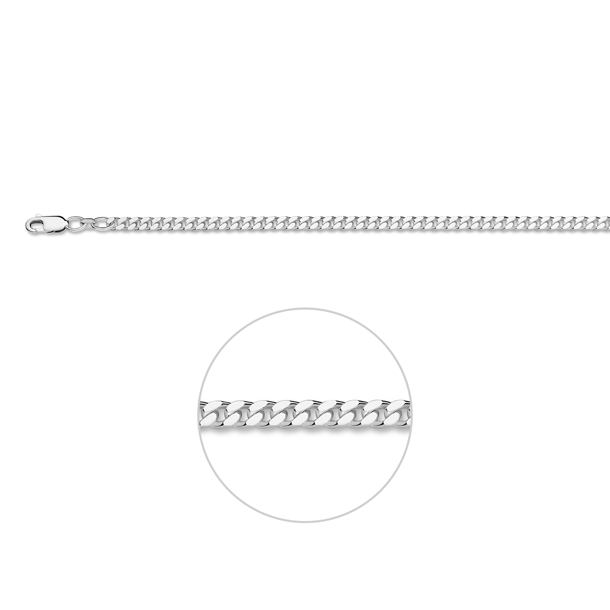 De armband is gemaakt van zilver en is zilverkleurig. Het is een sieraad voor heren.