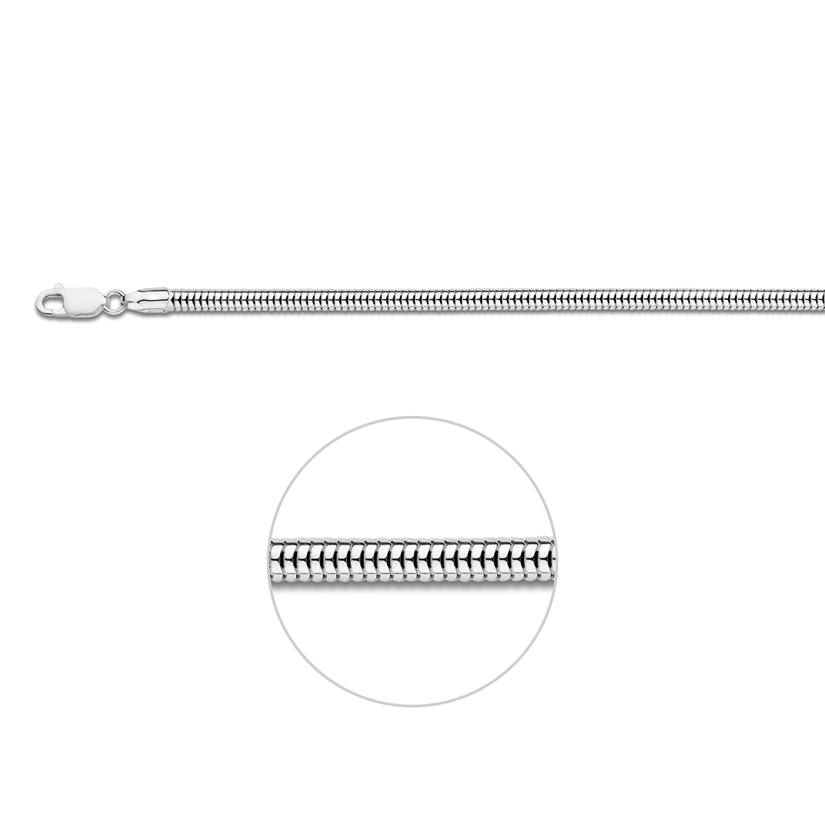Zilveren slangen collier. De schakelbreedte is 4.0mm.