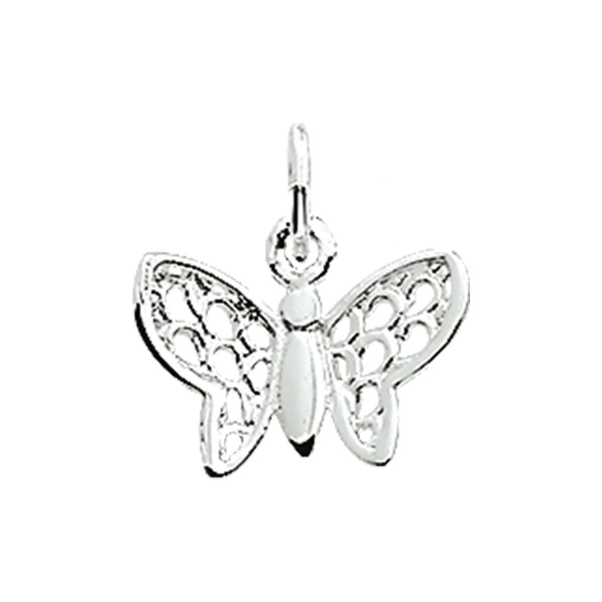  Zilveren hanger uitgevoerd in de vorm van een vlinder. De hanger heeft een totale hoogte van 10mm
