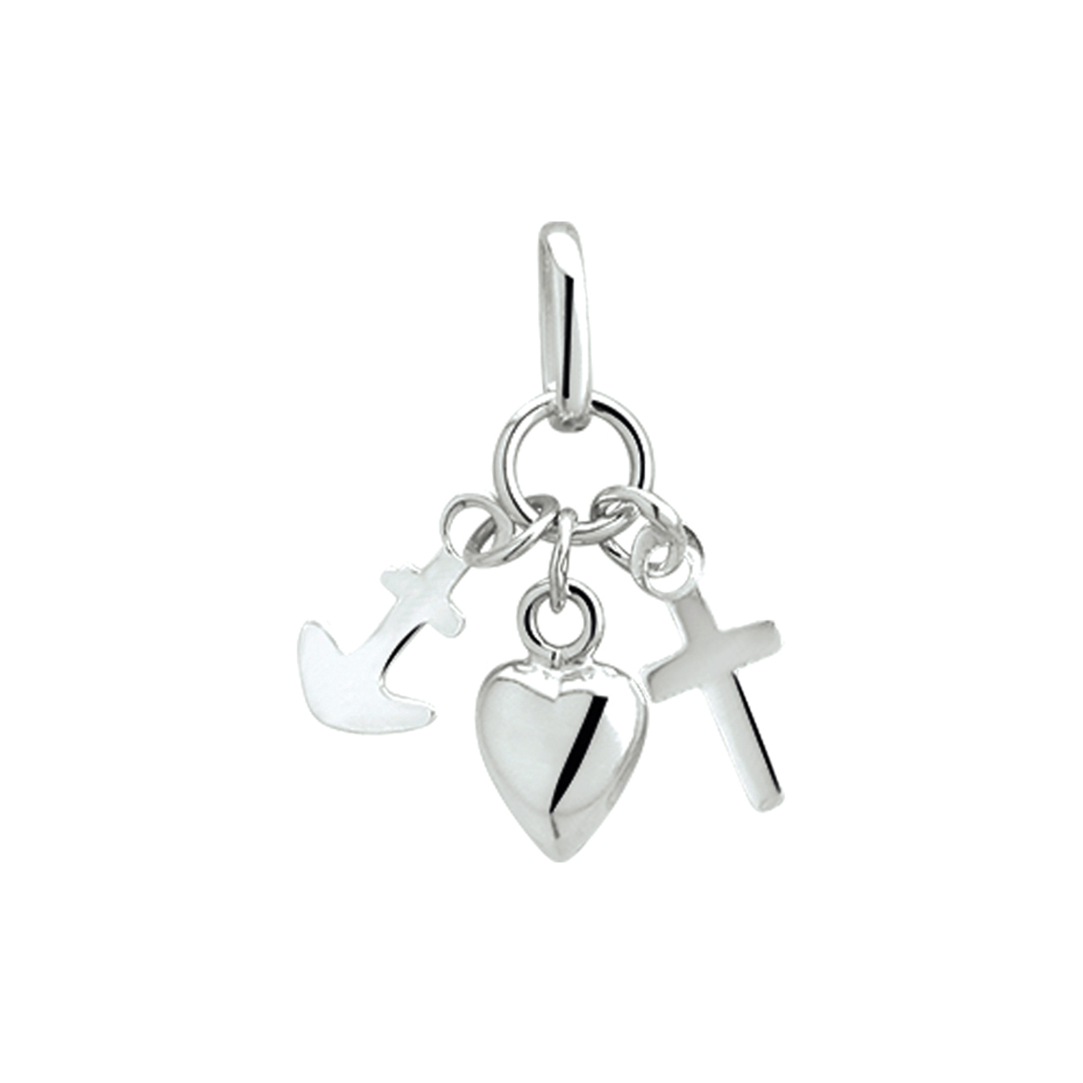 Zilveren hanger met geloof hoop en liefde bedels.