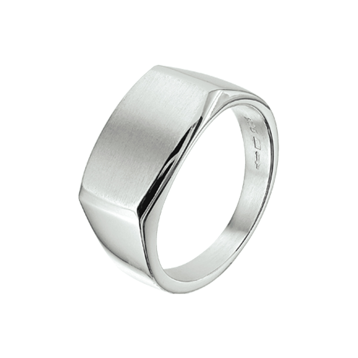 Zilveren dwarsmodel ring met een poli/matte afwerking.