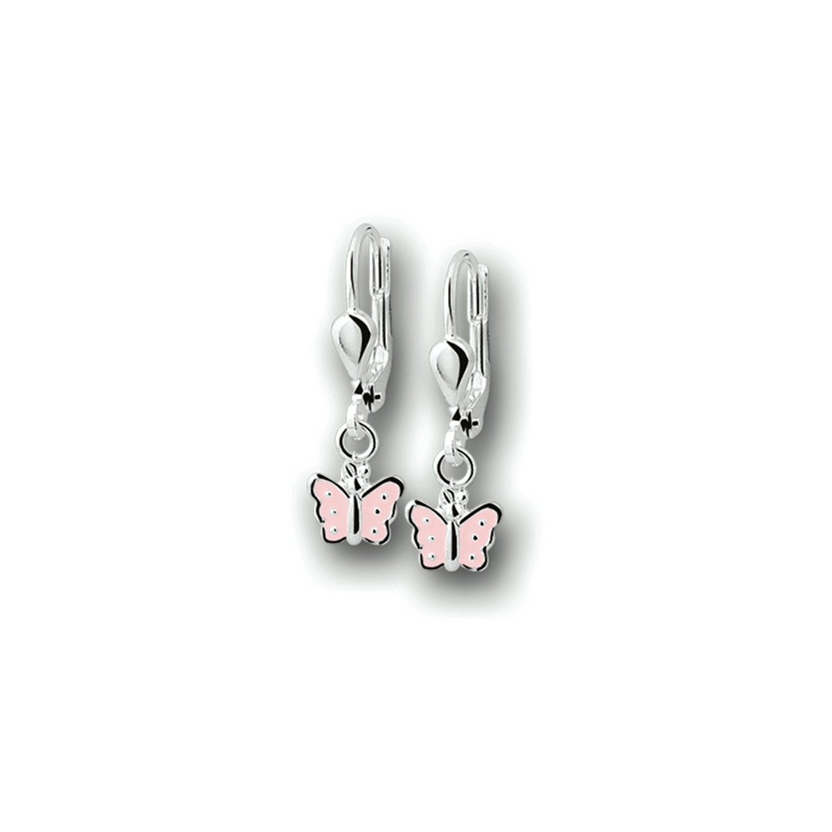 Zilveren oorhangers met roze vlinder