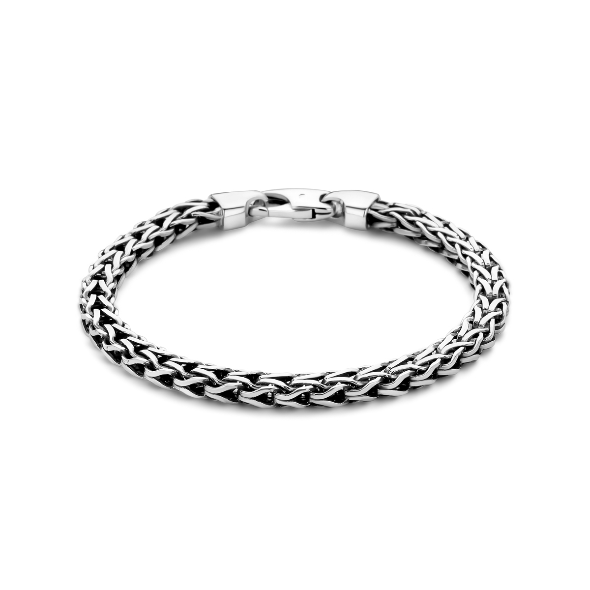 Geoxideerd 925 zilveren armband met vossestaart schakel. De schakelbreedte is 6x4mm.