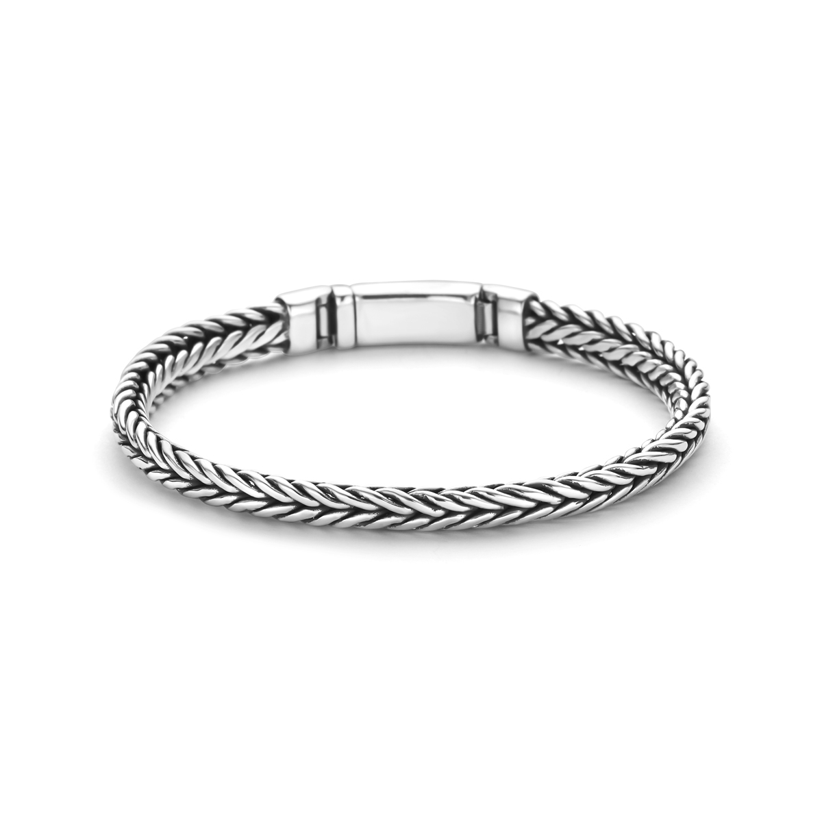 Geoxideerd 925 zilveren vossenstaart armband met een schakelbreedte van 7mm.